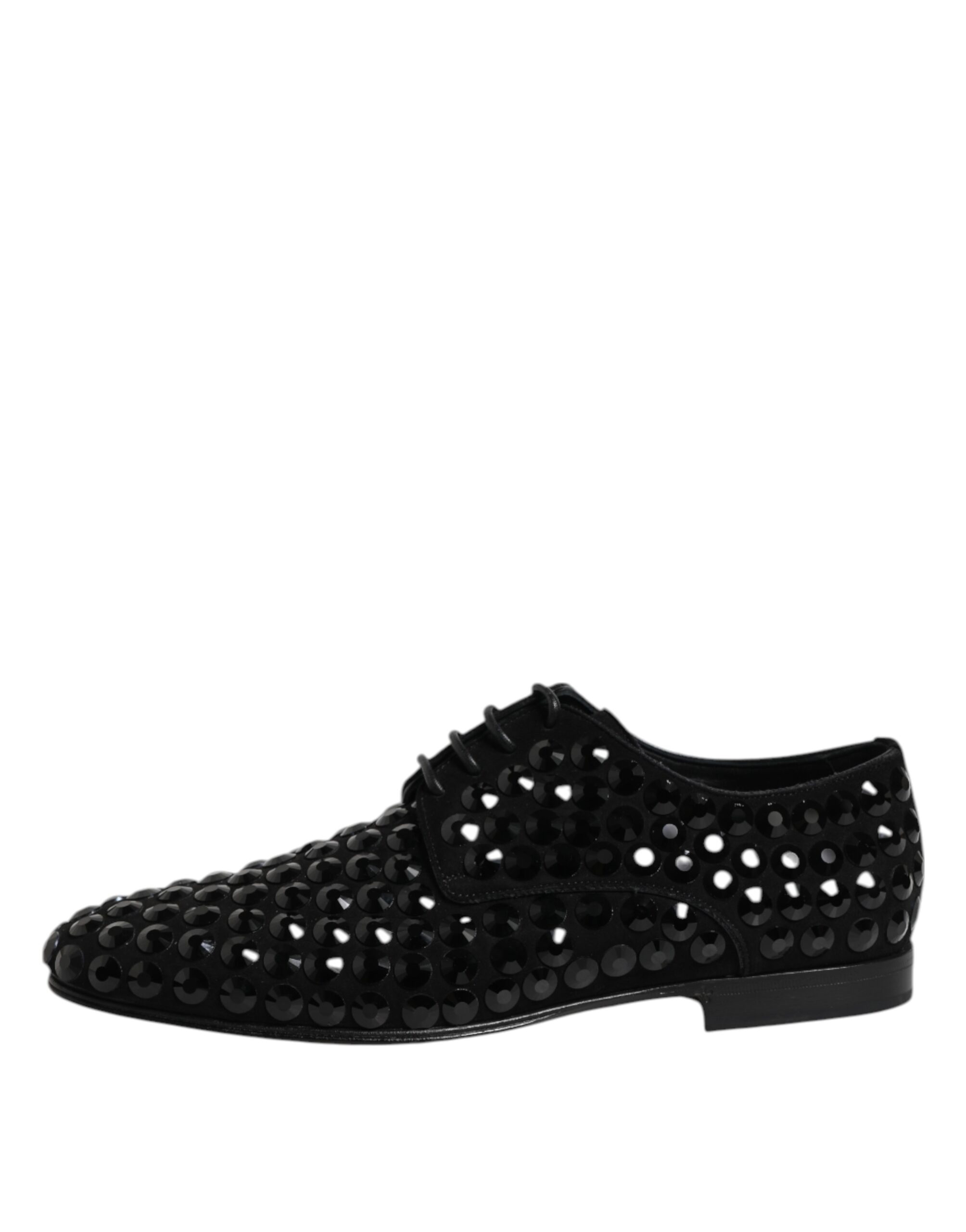 Dolce & Gabbana Black Suede Strass Derby Formal Shoes - Image 6