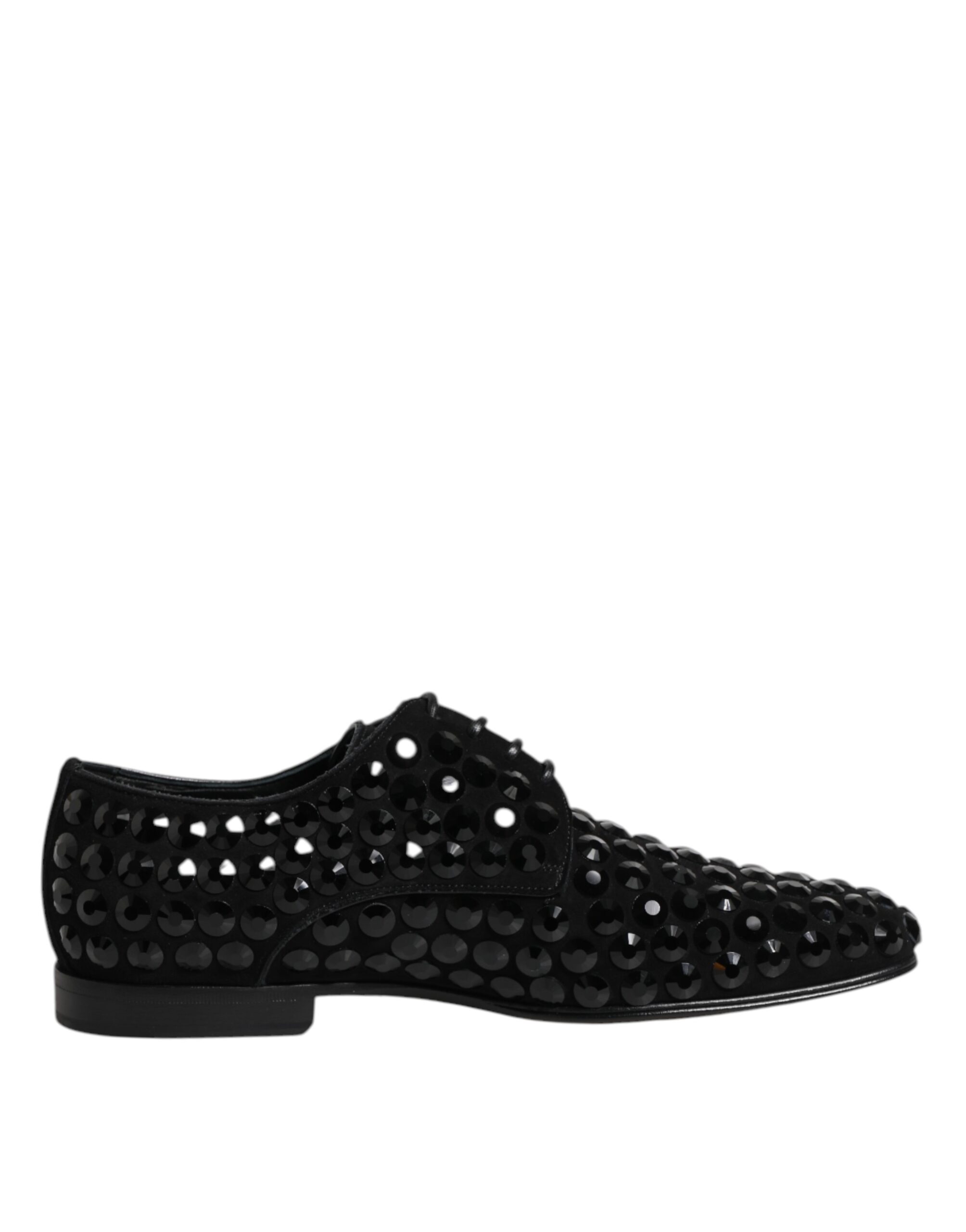Dolce & Gabbana Black Suede Strass Derby Formal Shoes - Image 7