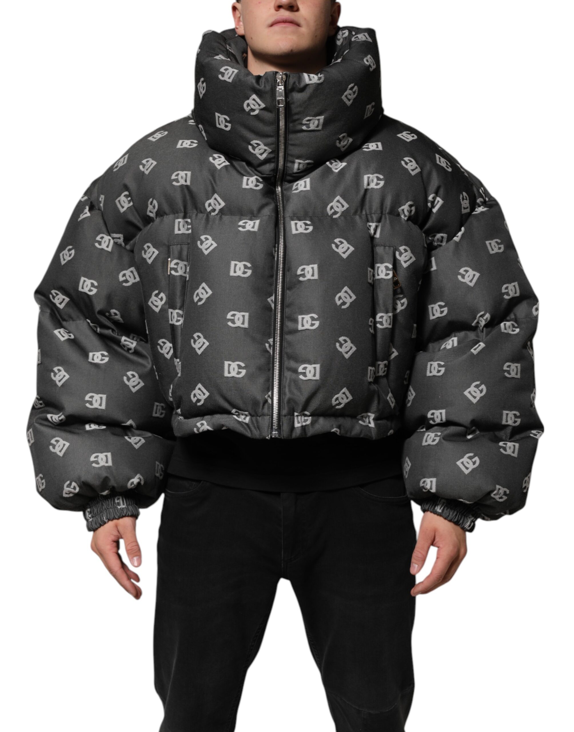 Dolce & Gabbana Black DG Monogram Full Zip Puffer Men Jacket - Image 2