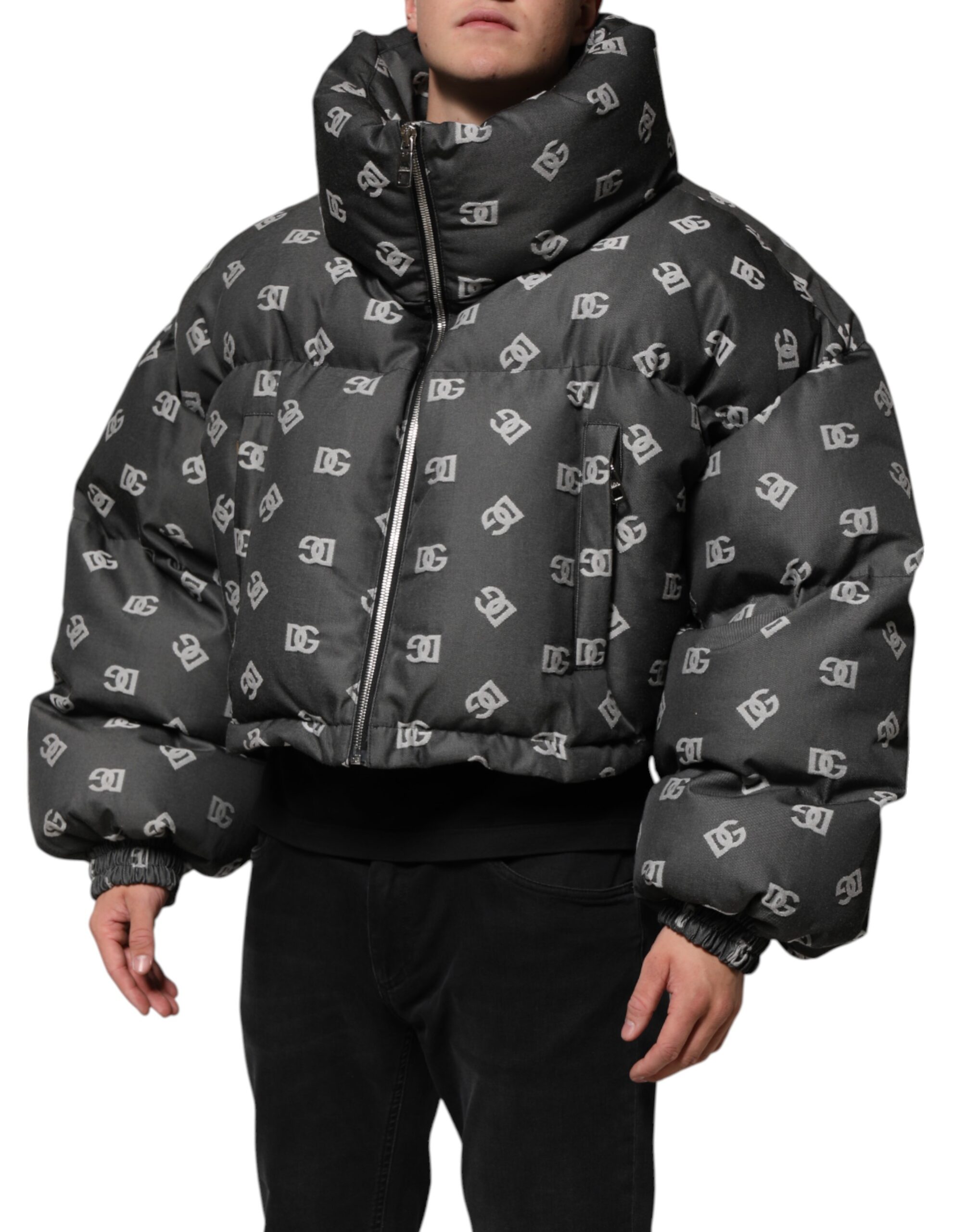 Dolce & Gabbana Black DG Monogram Full Zip Puffer Men Jacket - Image 3