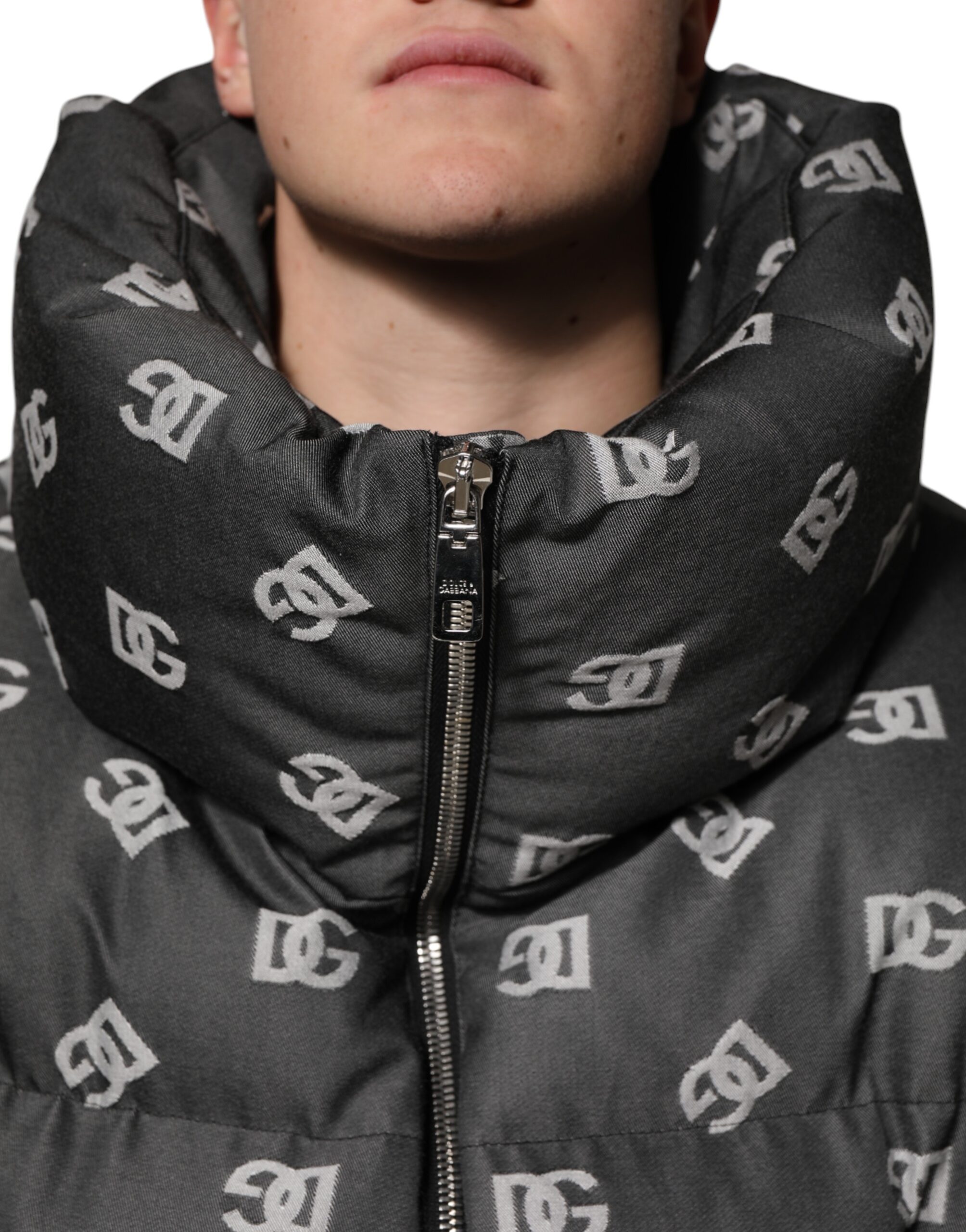 Dolce & Gabbana Black DG Monogram Full Zip Puffer Men Jacket - Image 5