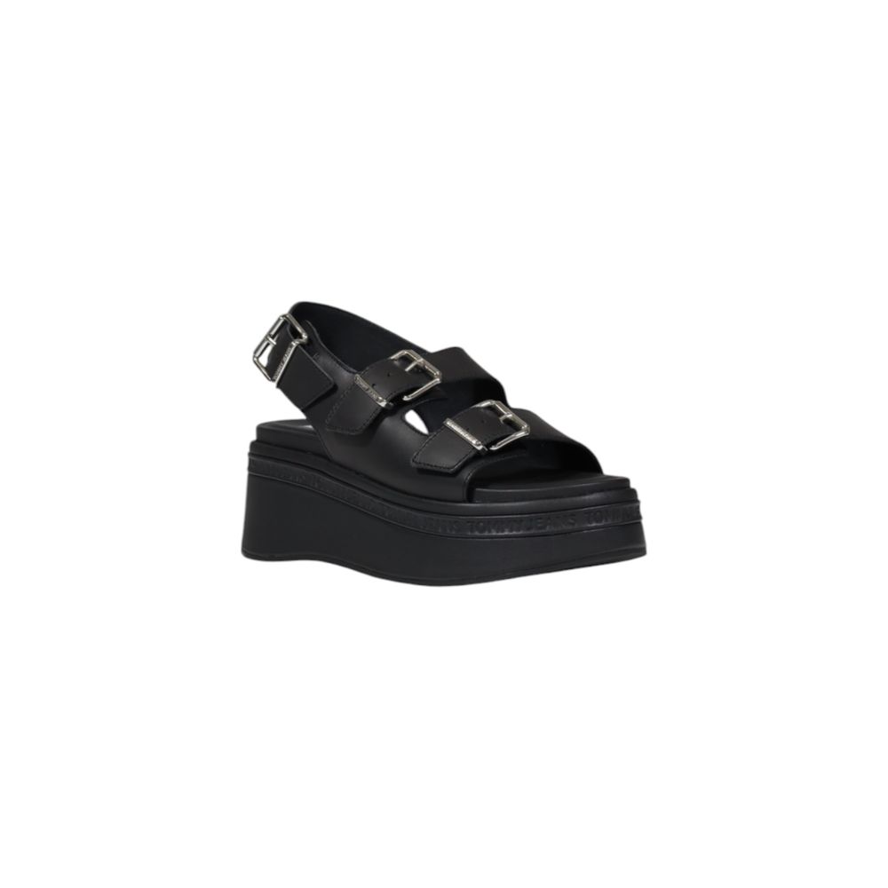 Tommy Hilfiger Jeans Black Leather Platform Sandals - Image 2