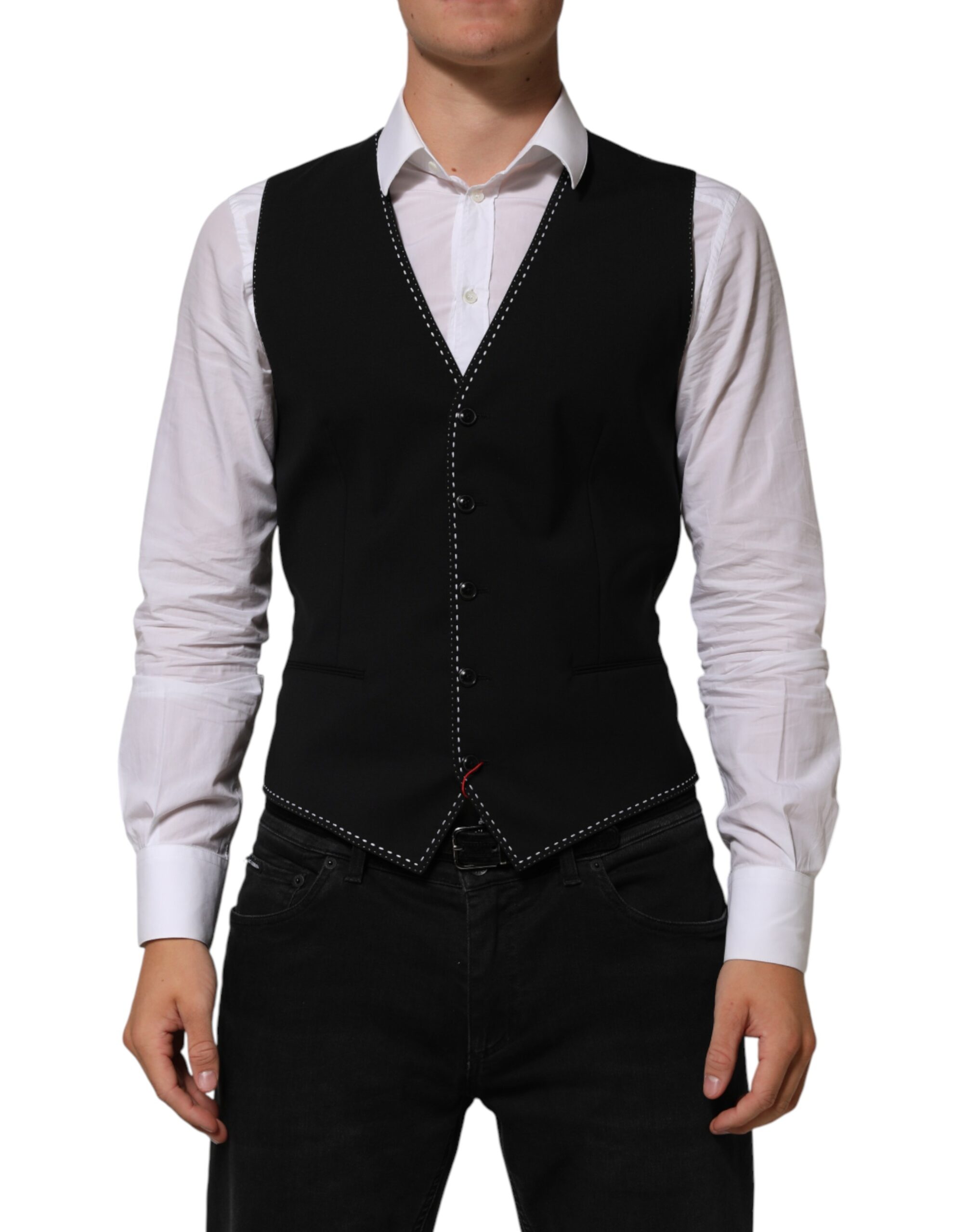 Dolce & Gabbana Black Wool Dress Formal Men Waistcoat Vest - Image 2