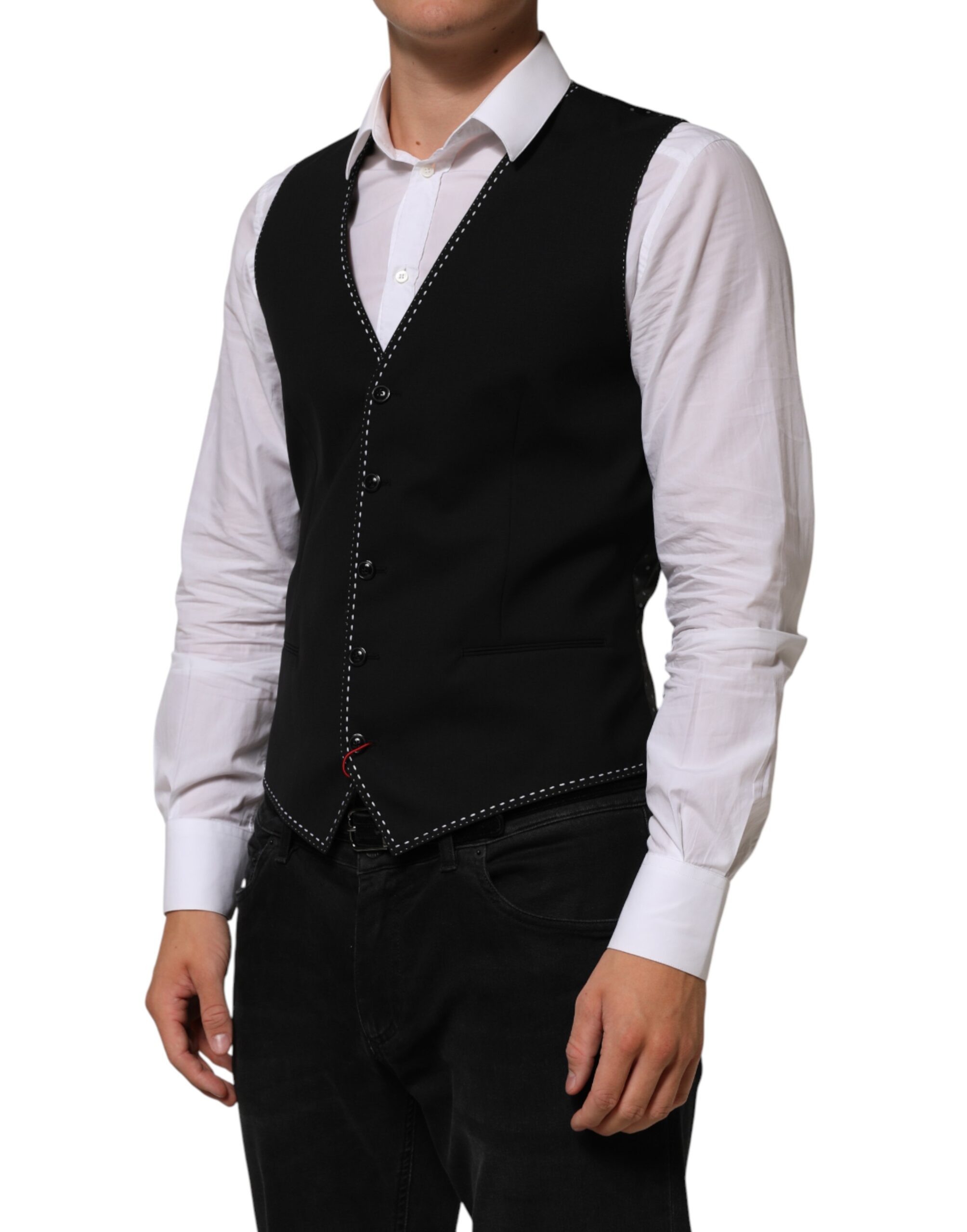 Dolce & Gabbana Black Wool Dress Formal Men Waistcoat Vest - Image 3