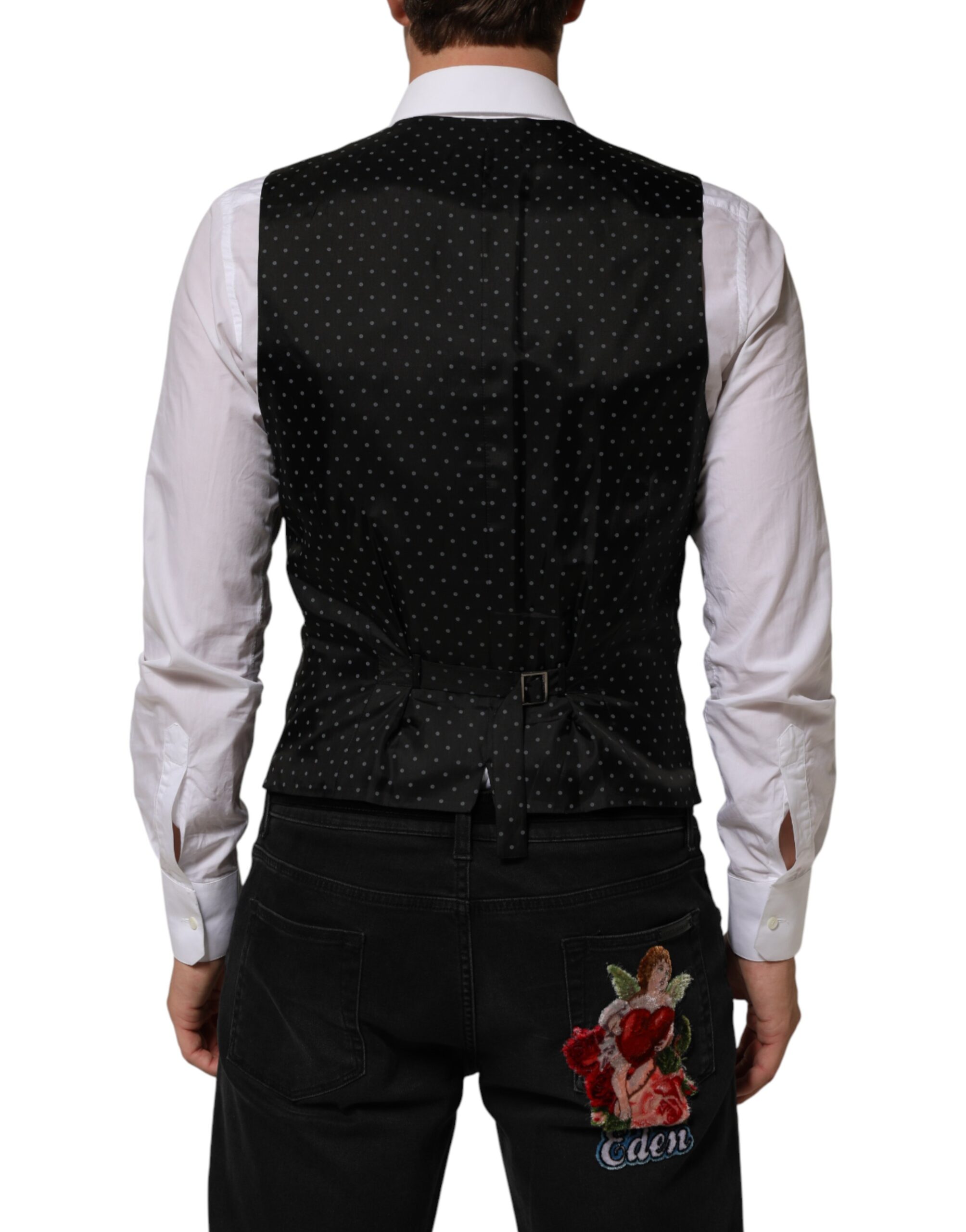 Dolce & Gabbana Black Wool Dress Formal Men Waistcoat Vest - Image 4