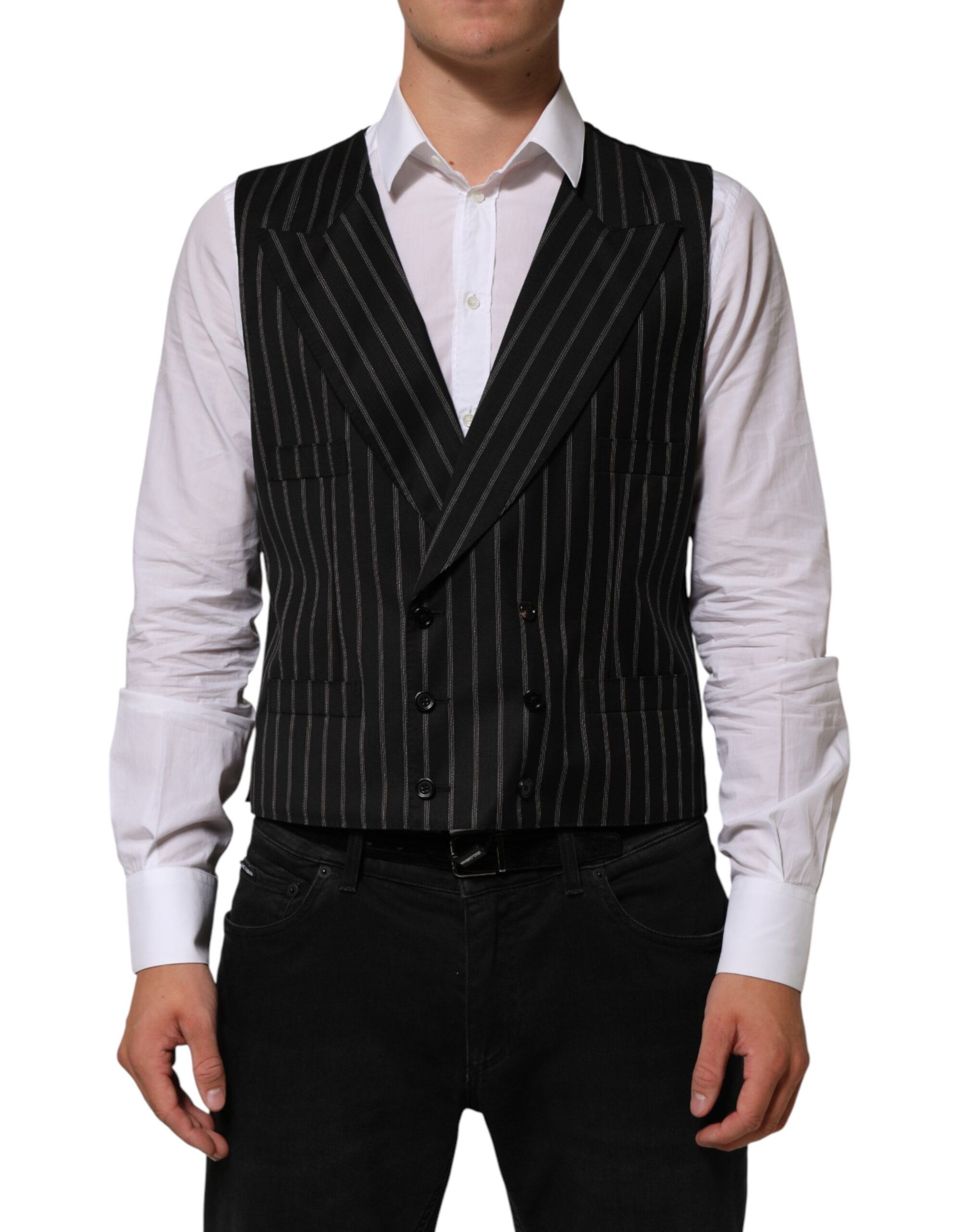 Dolce & Gabbana Black Stripes Wool Dress Men Waistcoat Vest - Image 2