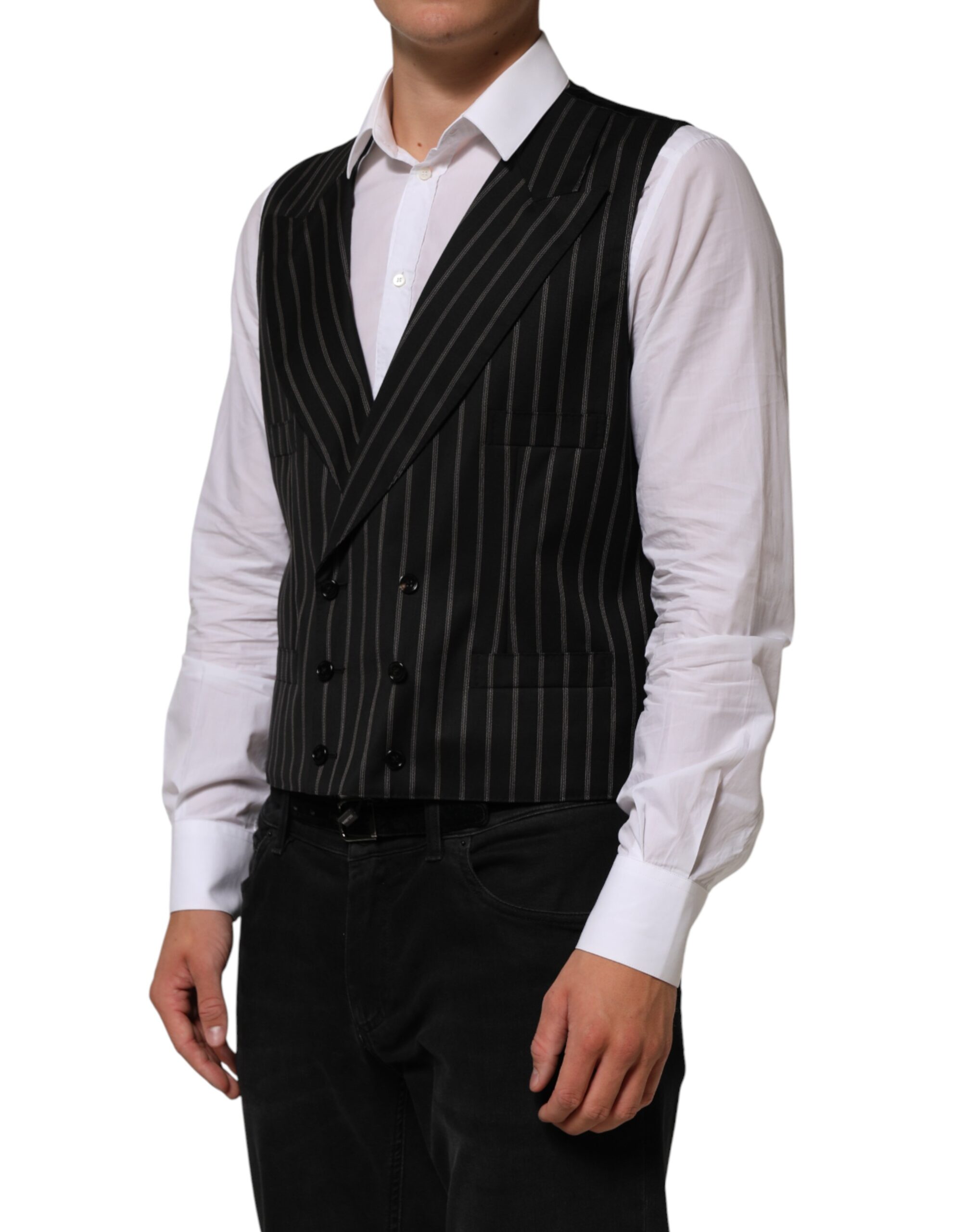 Dolce & Gabbana Black Stripes Wool Dress Men Waistcoat Vest - Image 3