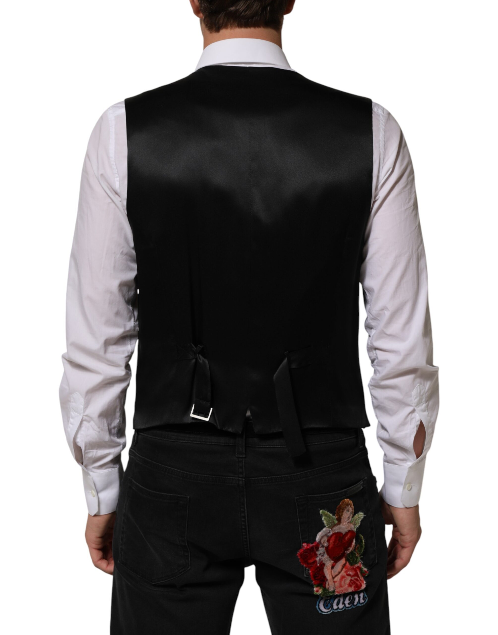 Dolce & Gabbana Black Stripes Wool Dress Men Waistcoat Vest - Image 4