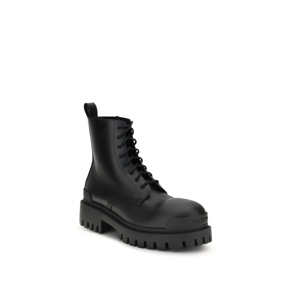 Balenciaga Black Calf Leather Bos Taurus Lace-Up Boots - Image 2