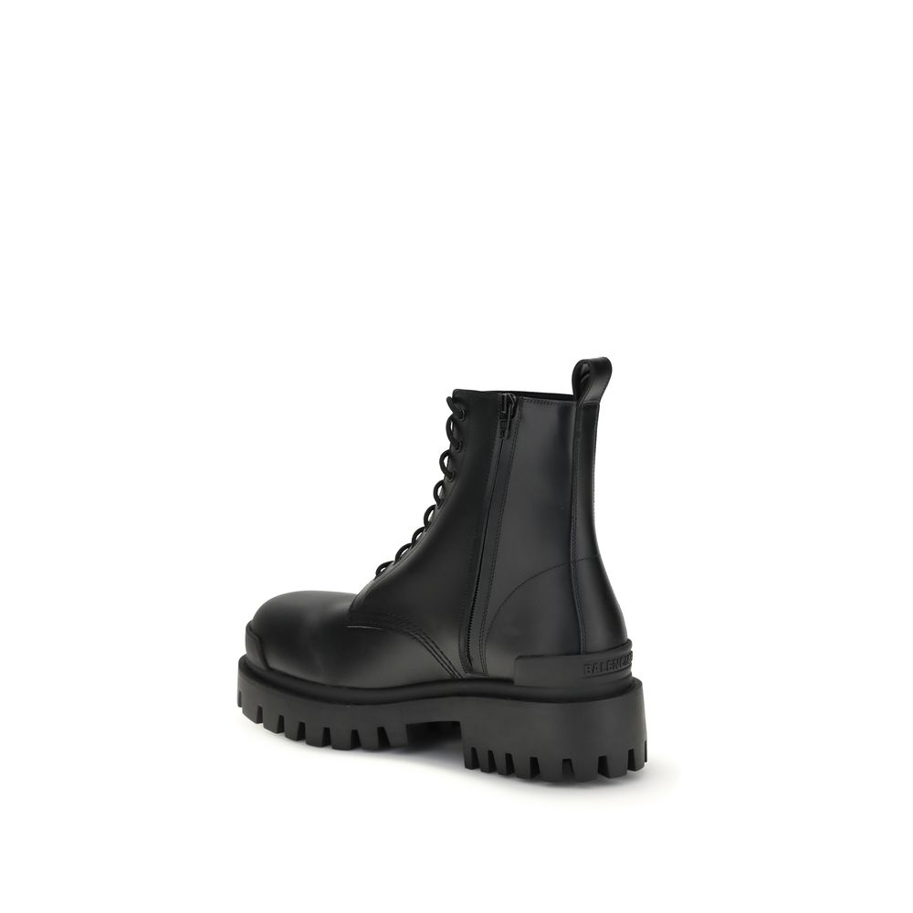 Balenciaga Black Calf Leather Bos Taurus Lace-Up Boots - Image 3