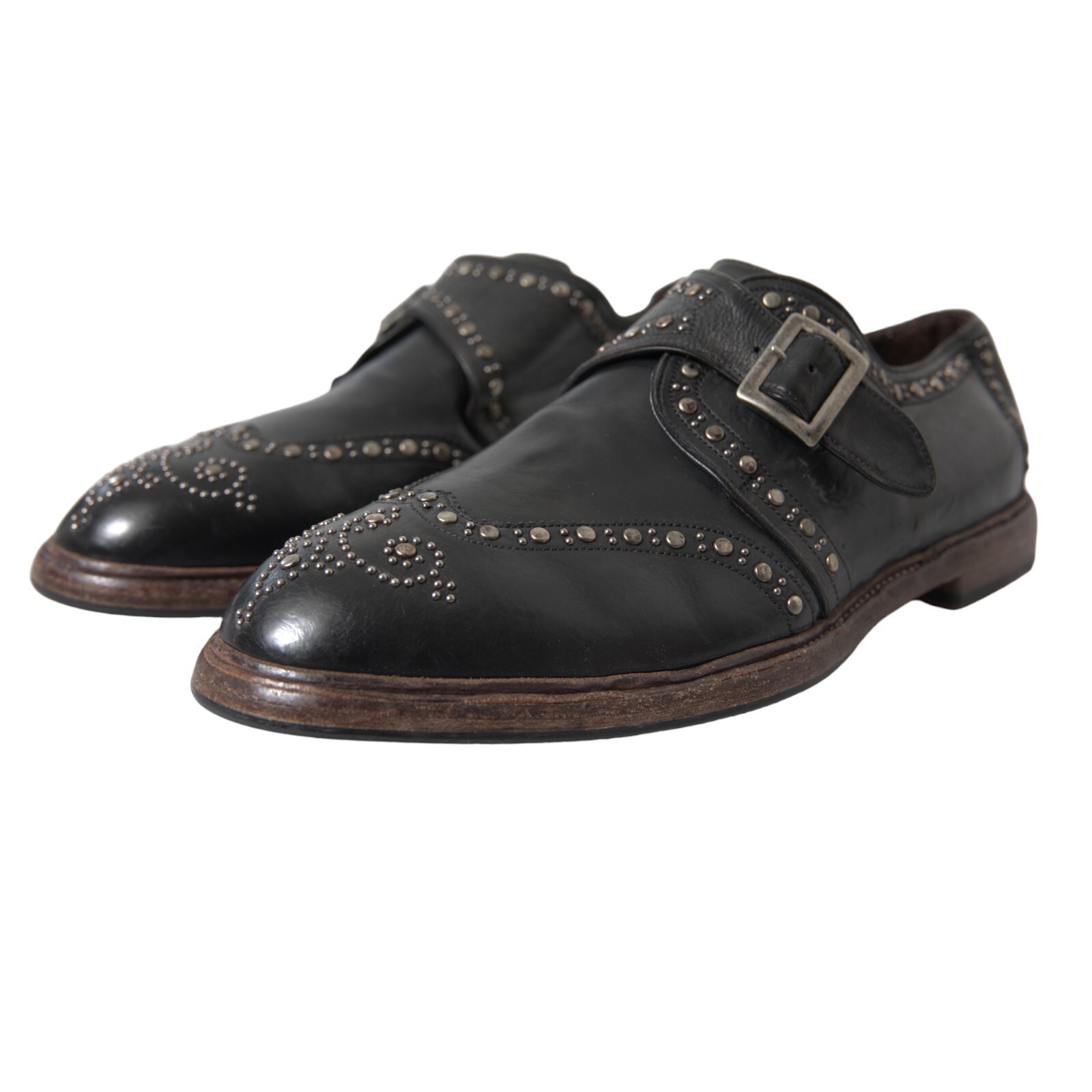 Dolce & Gabbana Black Leather Monk Strap Studded Dress Shoes - Image 4