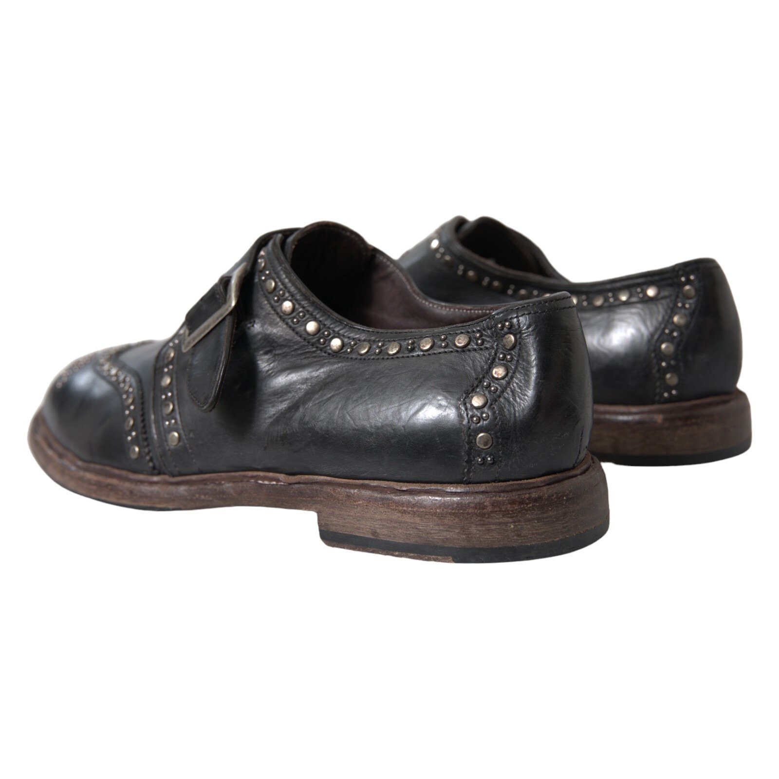 Dolce & Gabbana Black Leather Monk Strap Studded Dress Shoes - Image 5