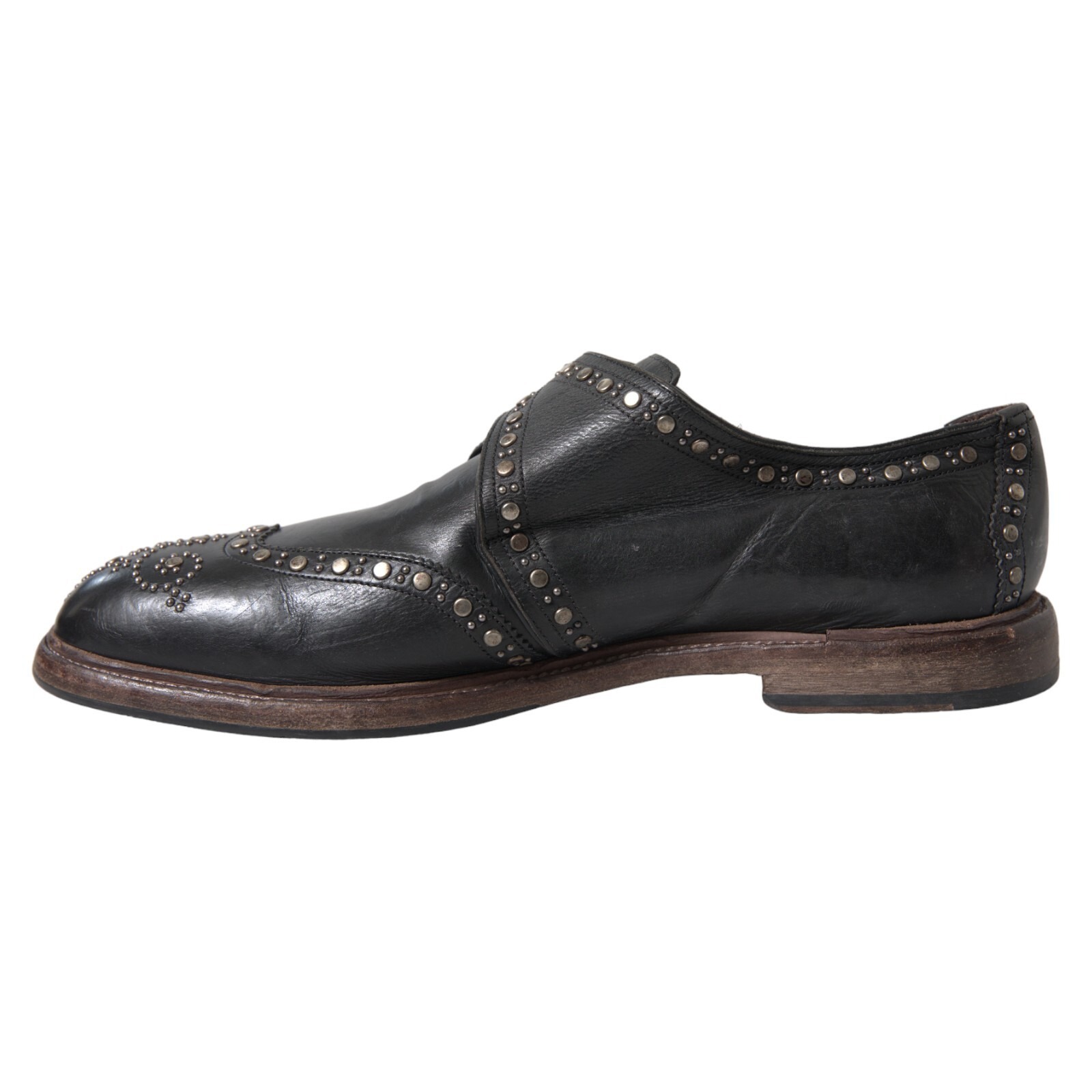 Dolce & Gabbana Black Leather Monk Strap Studded Dress Shoes - Image 6