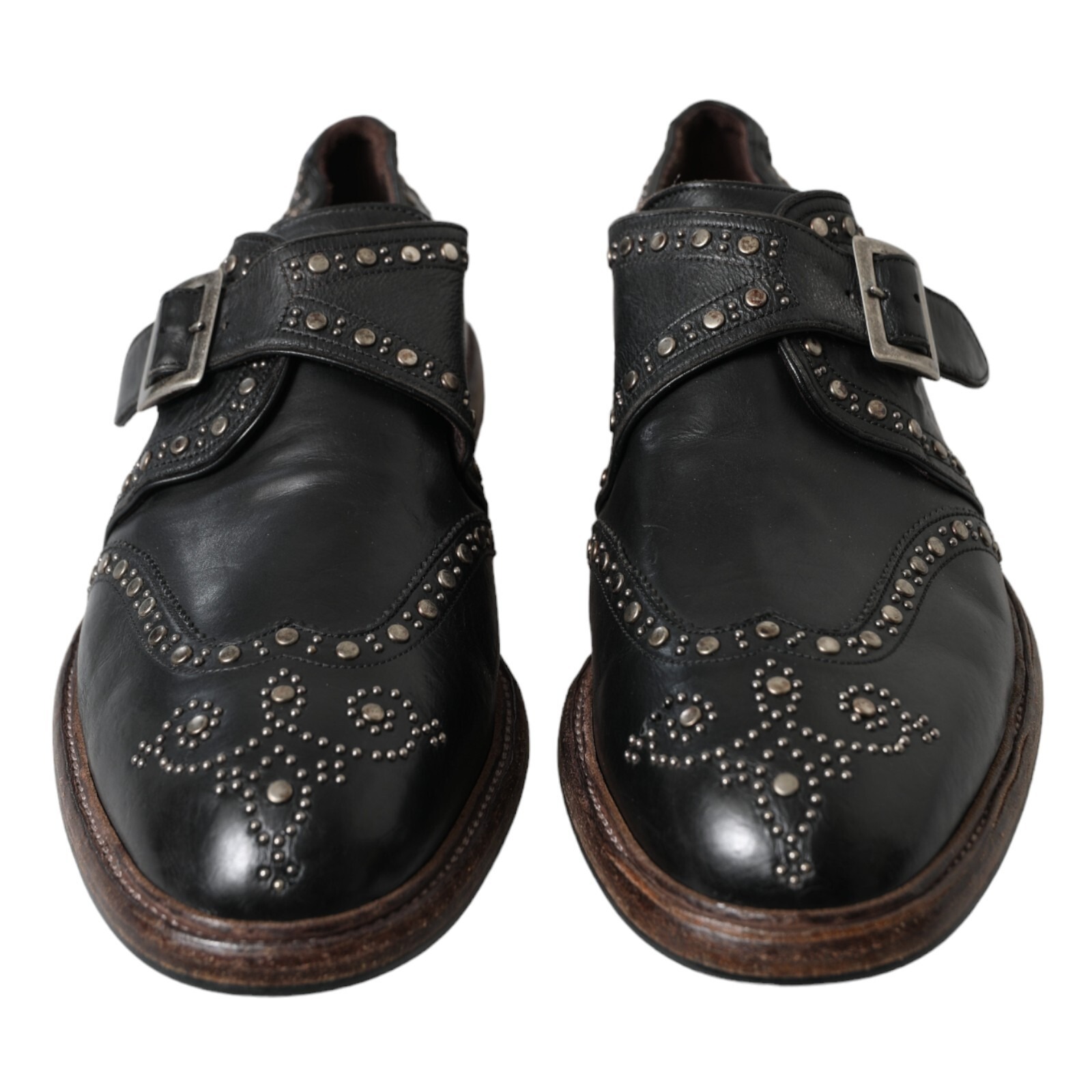 Dolce & Gabbana Black Leather Monk Strap Studded Dress Shoes - Image 3