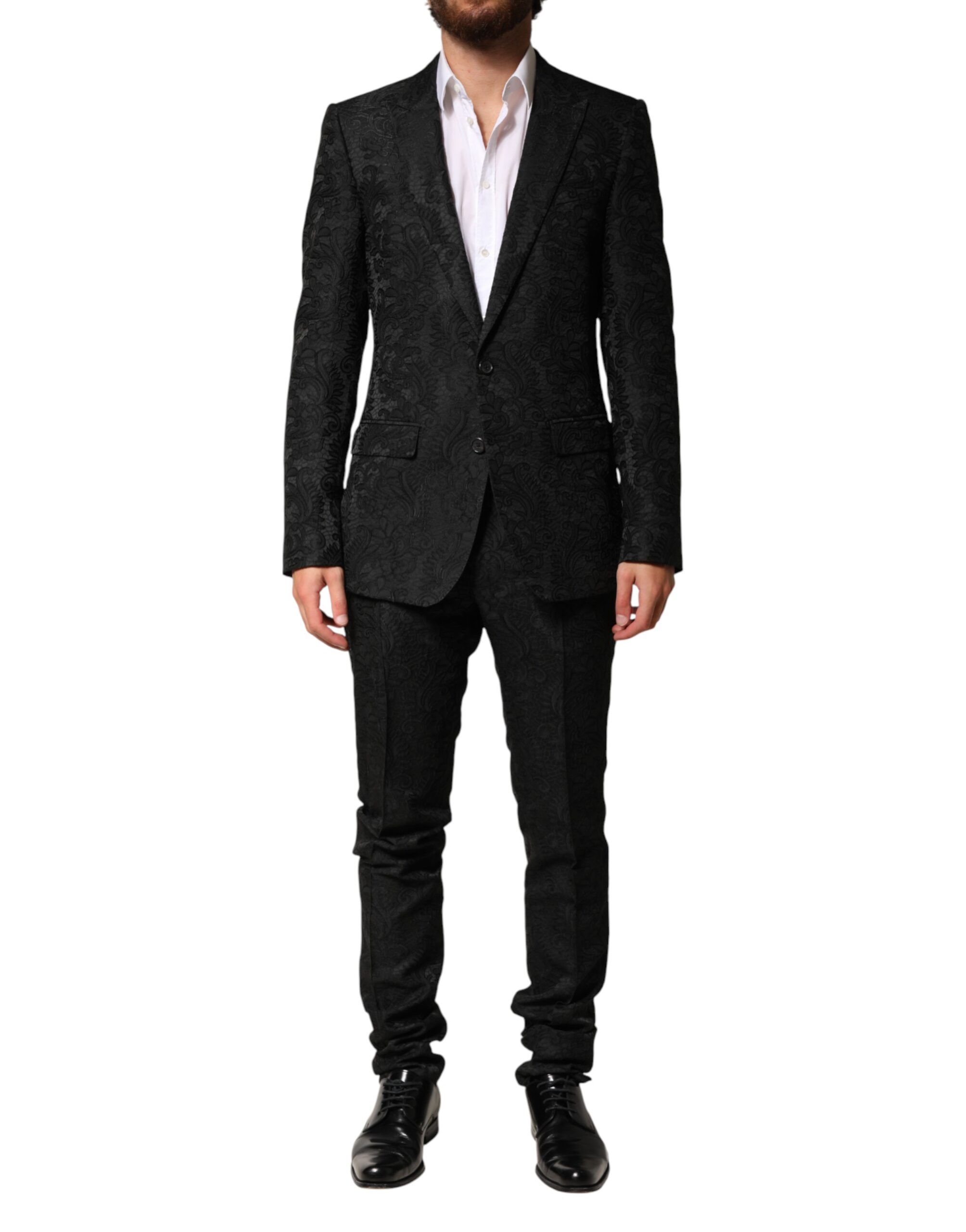Dolce & Gabbana Black Brocade Single Breasted 2 Piece Suit - Image 2