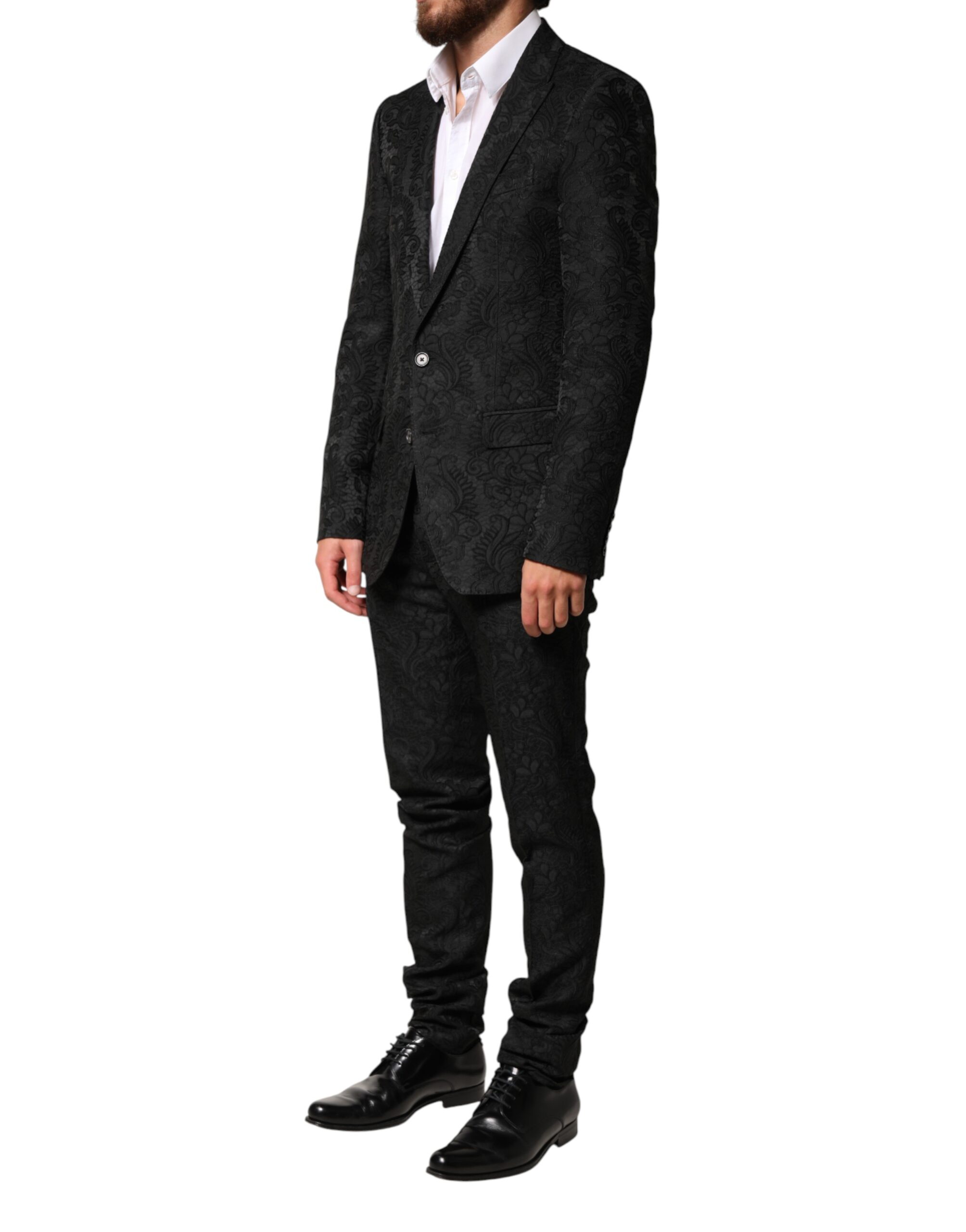 Dolce & Gabbana Black Brocade Single Breasted 2 Piece Suit - Image 3
