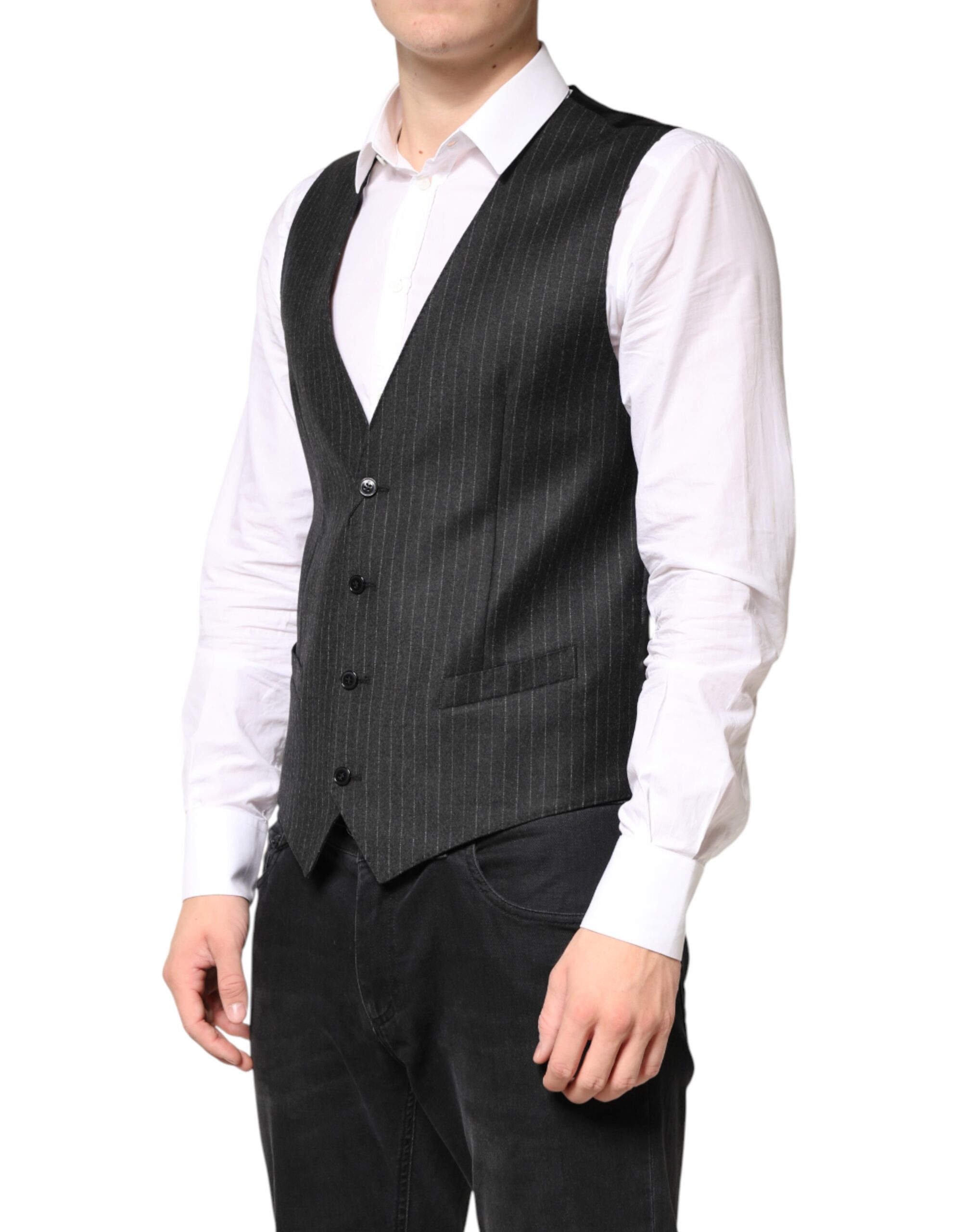 Dolce & Gabbana Black Stripes Wool Dress Men Waistcoat Vest - Image 3