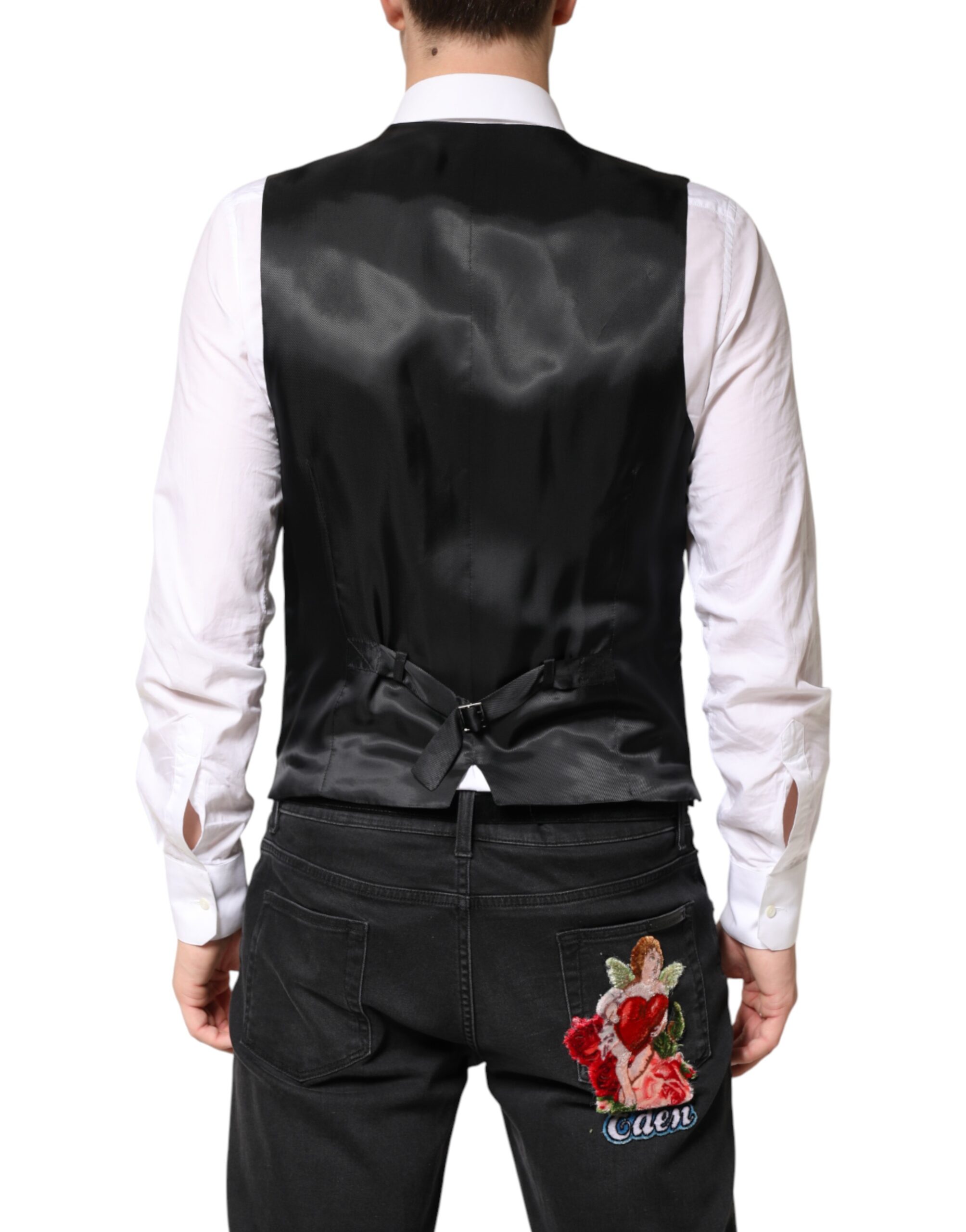 Dolce & Gabbana Black Stripes Wool Dress Men Waistcoat Vest - Image 4