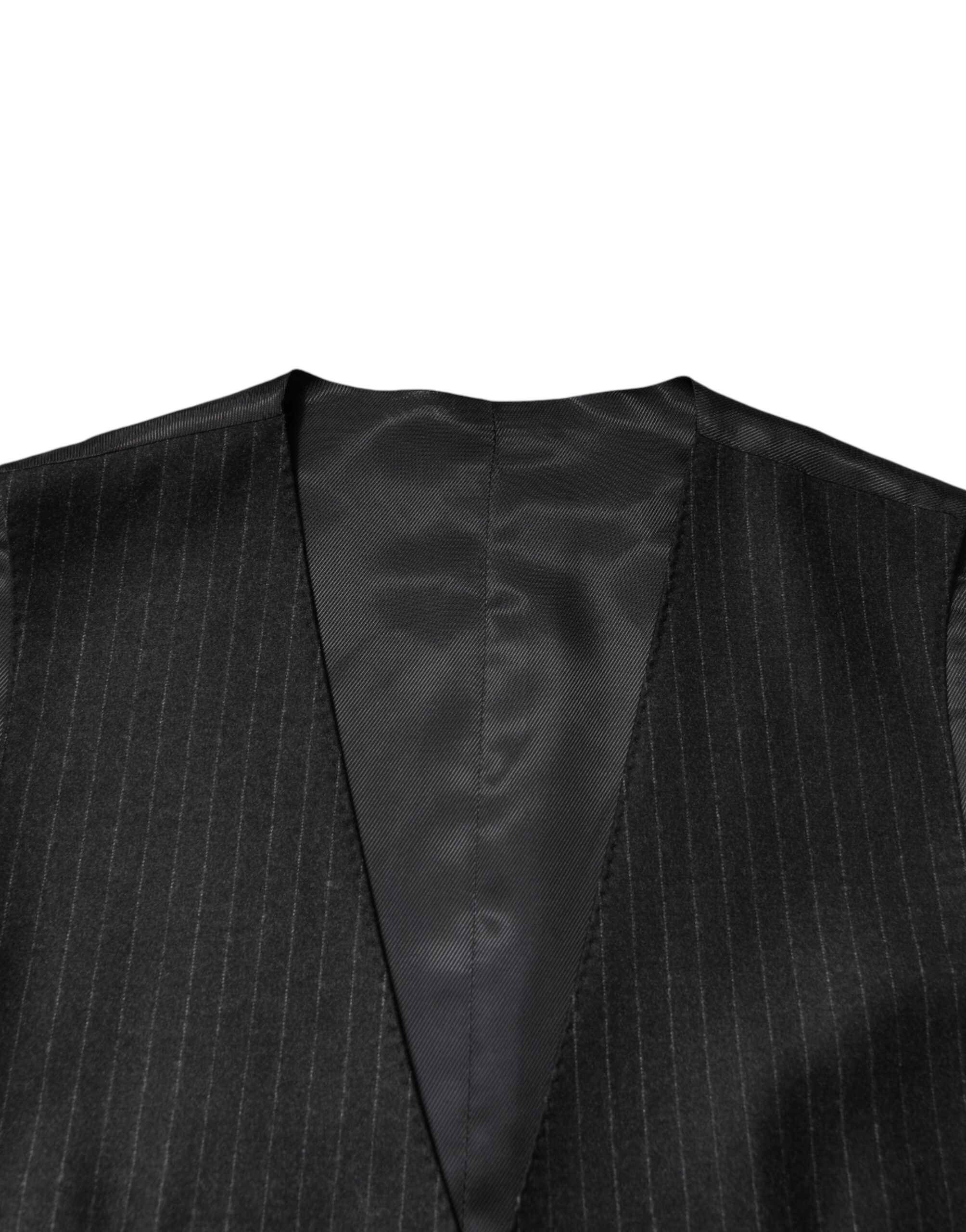 Dolce & Gabbana Black Stripes Wool Dress Men Waistcoat Vest - Image 6