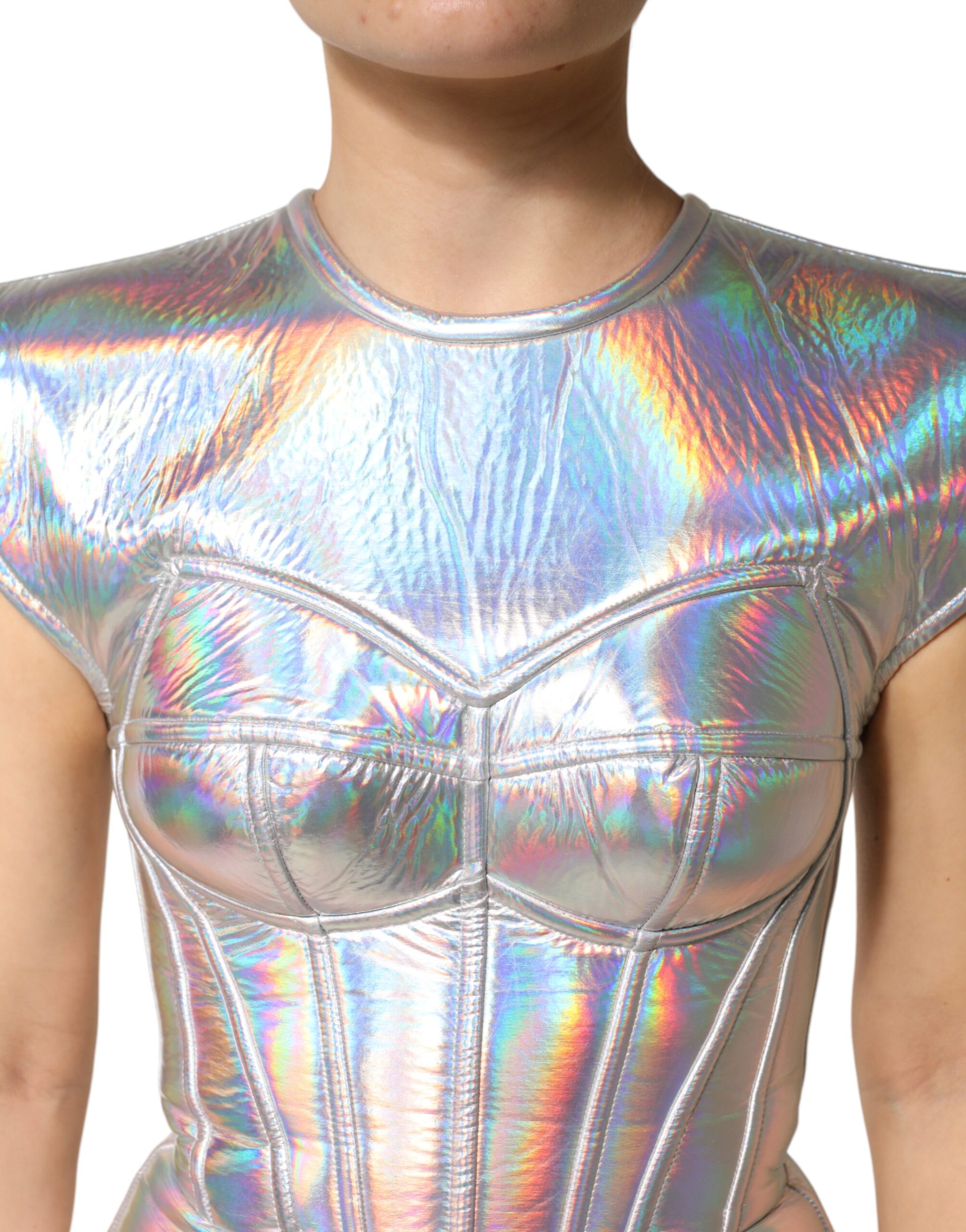 Dolce & Gabbana Silver Iridescent Bodycon Sheath Midi Dress - Image 5