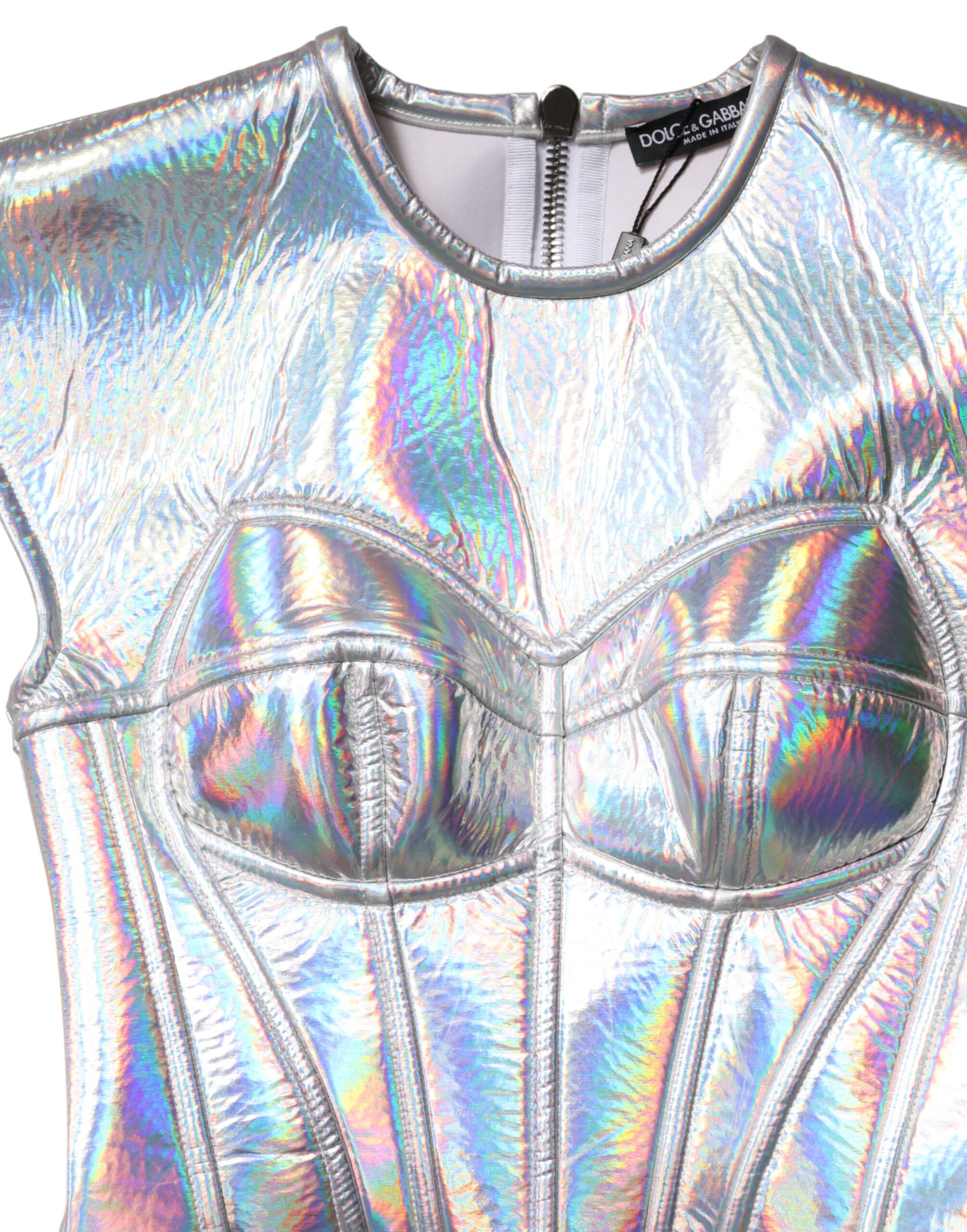Dolce & Gabbana Silver Iridescent Bodycon Sheath Midi Dress - Image 7