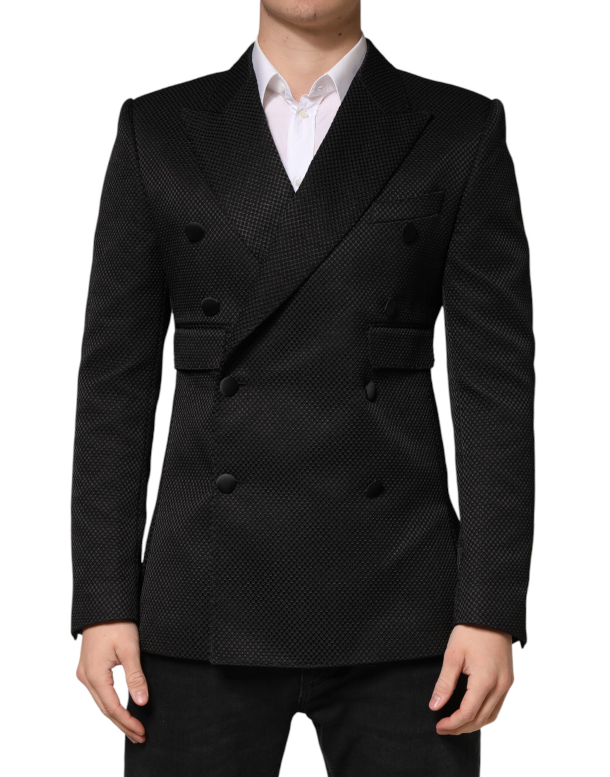 Dolce & Gabbana Black Cotton Double Breasted 2 Button Blazer - Image 2