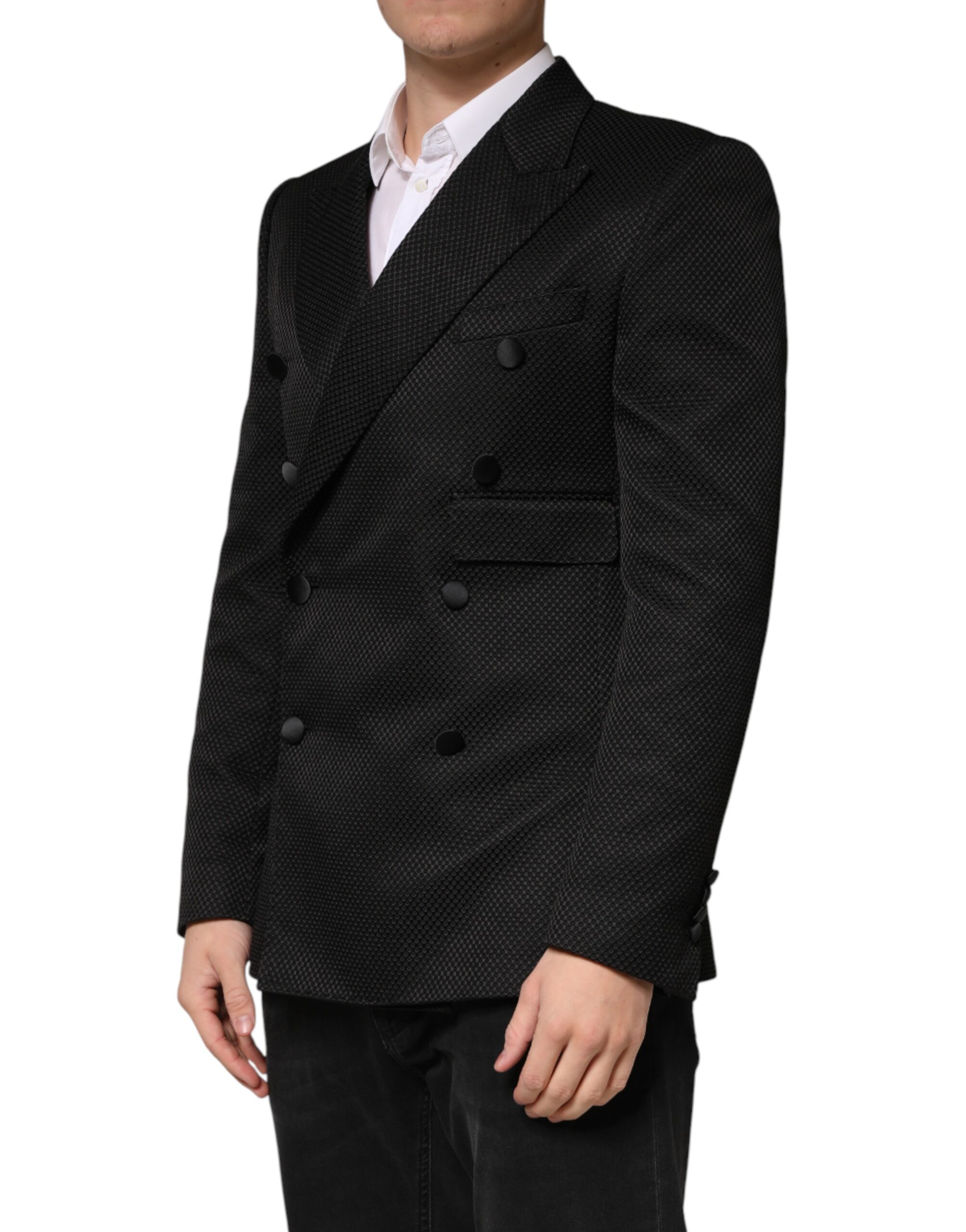 Dolce & Gabbana Black Cotton Double Breasted 2 Button Blazer - Image 3