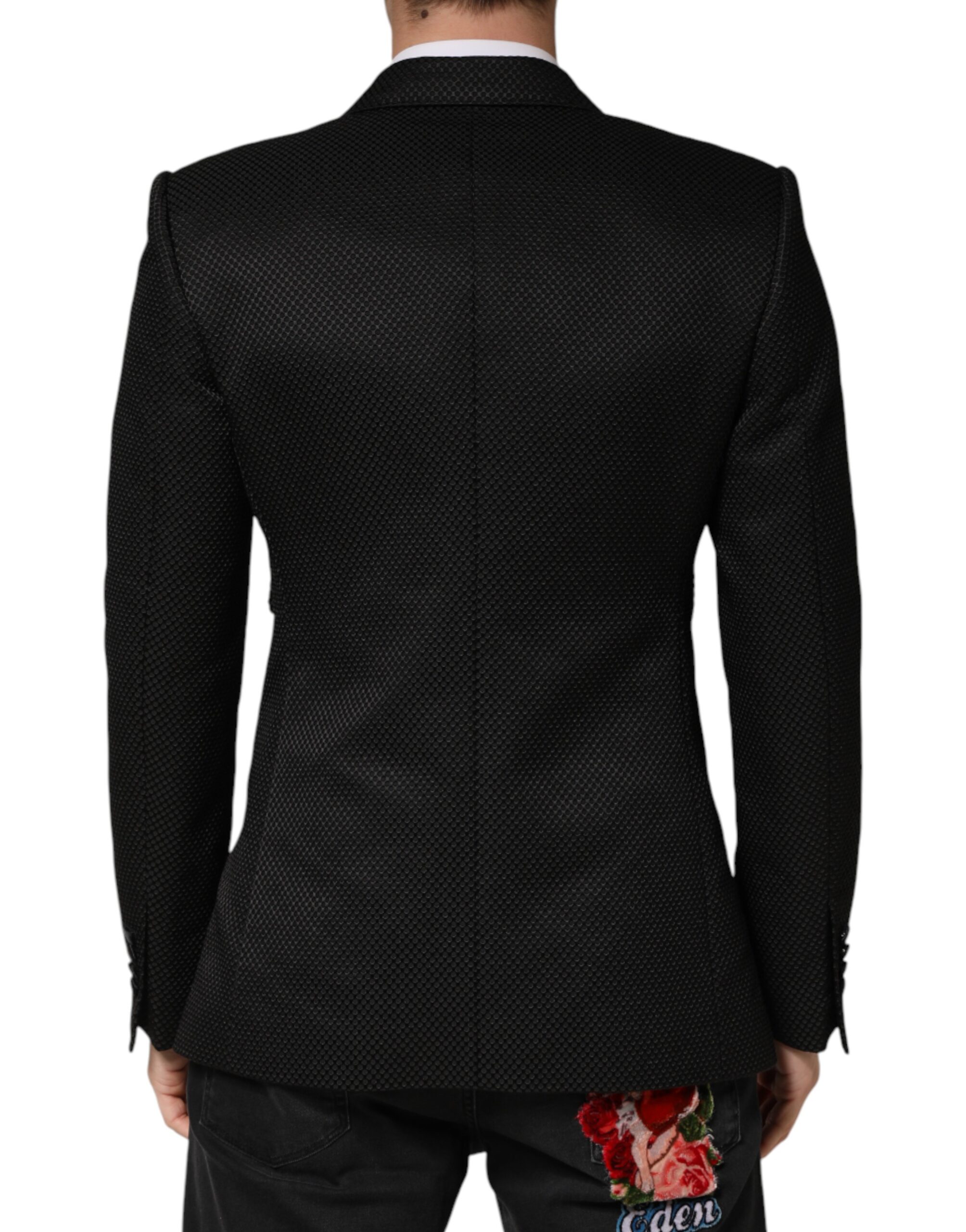 Dolce & Gabbana Black Cotton Double Breasted 2 Button Blazer - Image 4