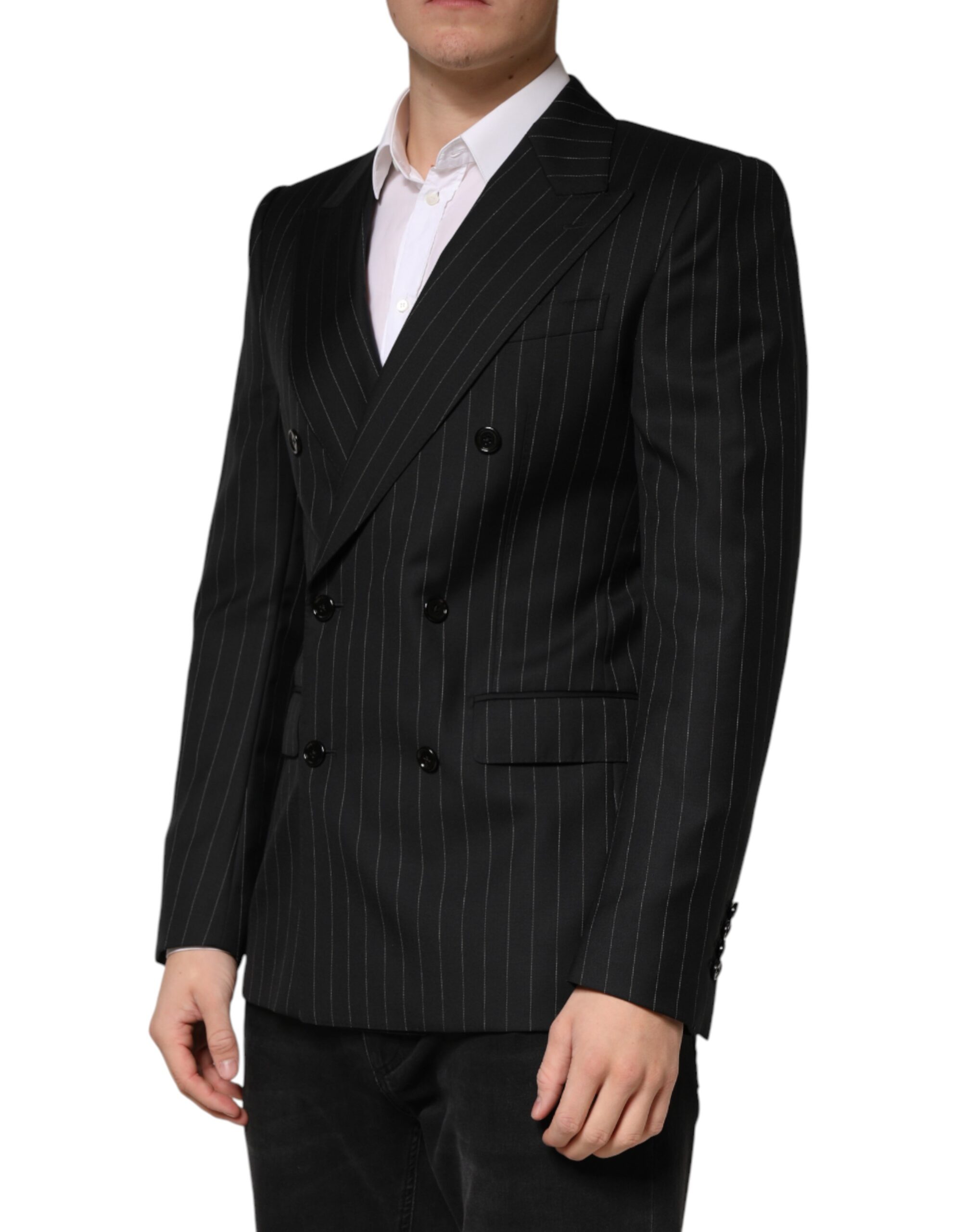 Dolce & Gabbana Black Stripes Double Breasted 2Button Blazer - Image 3