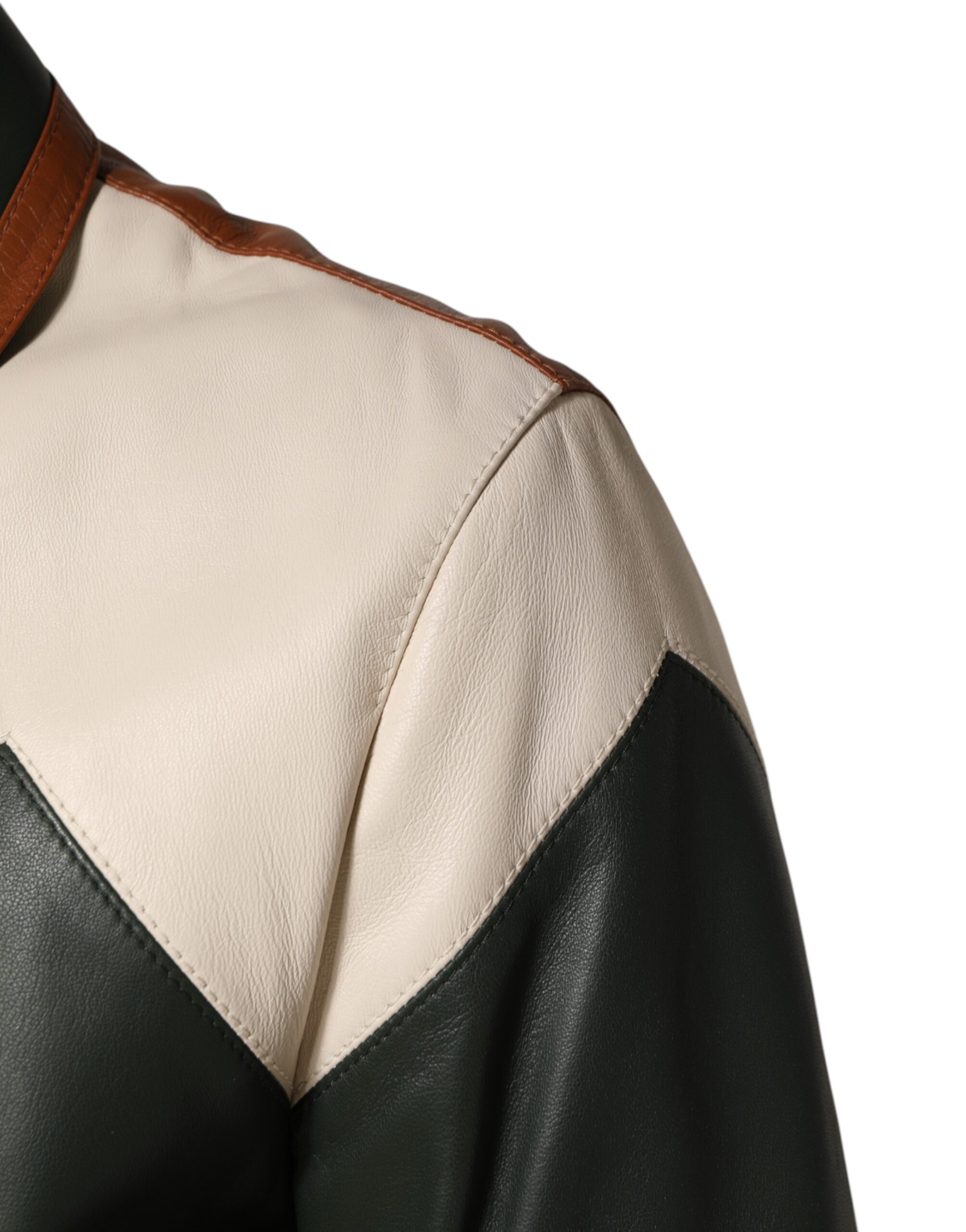 Dolce & Gabbana Multicolor Leather Full Zip men Biker Jacket - Image 3