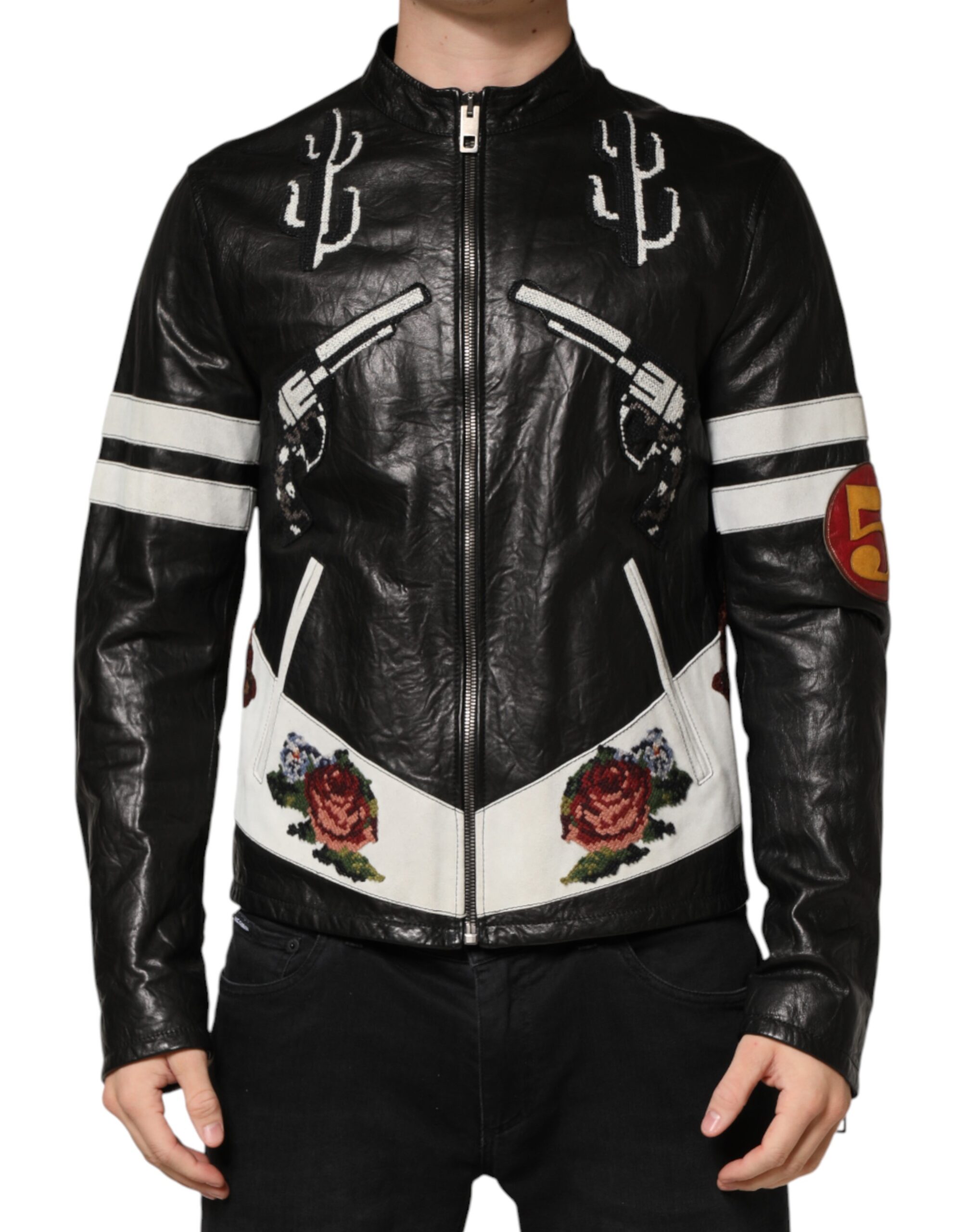 Dolce & Gabbana Black Guns n' Roses FullZip Men Biker Jacket - Image 2