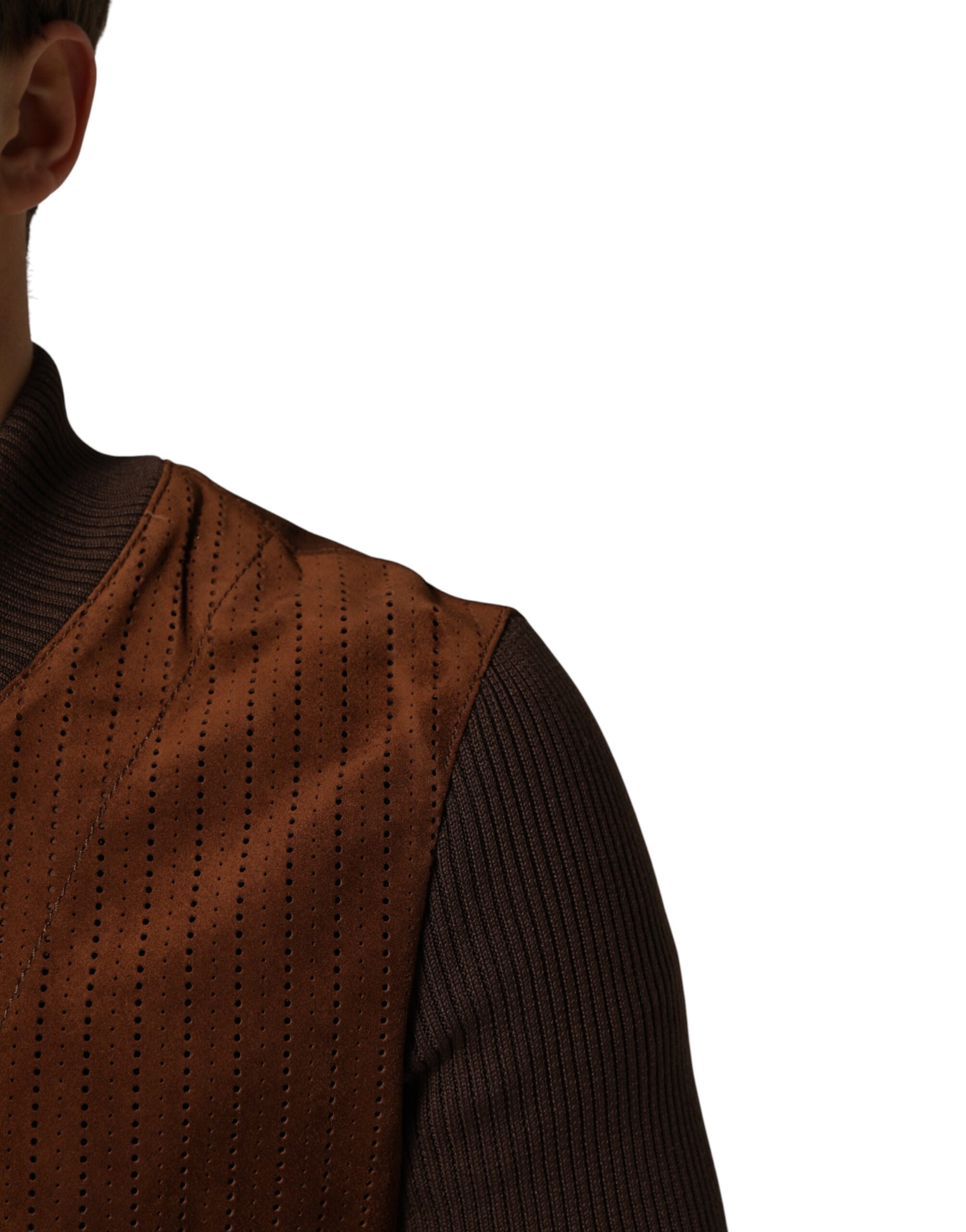 Dolce & Gabbana Brown Velvet Calfskin Full Zip Biker Jacket - Image 5