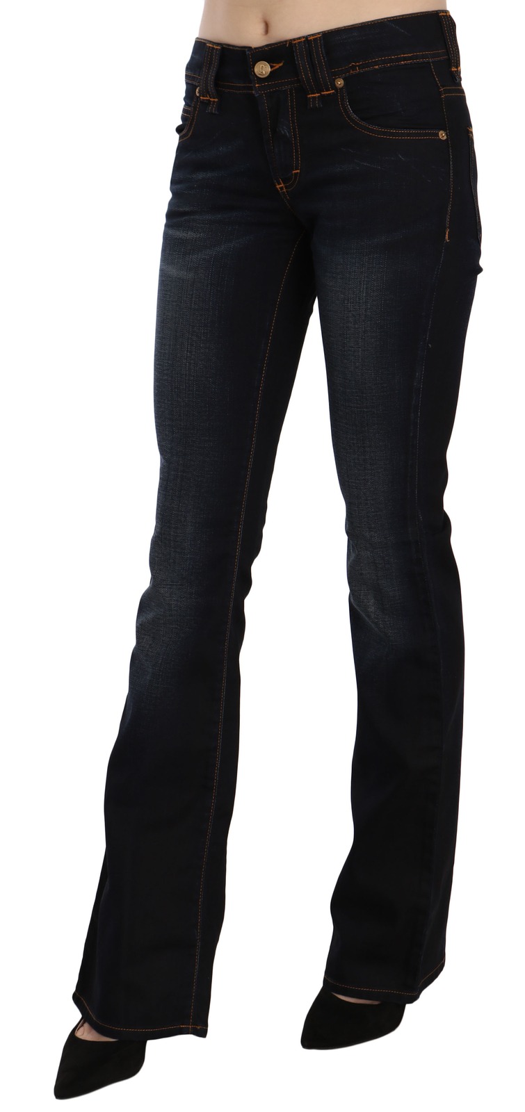 John Galliano Blue Washed Mid Waist Regular Leg Boot Cut Denim Jeans - Image 4