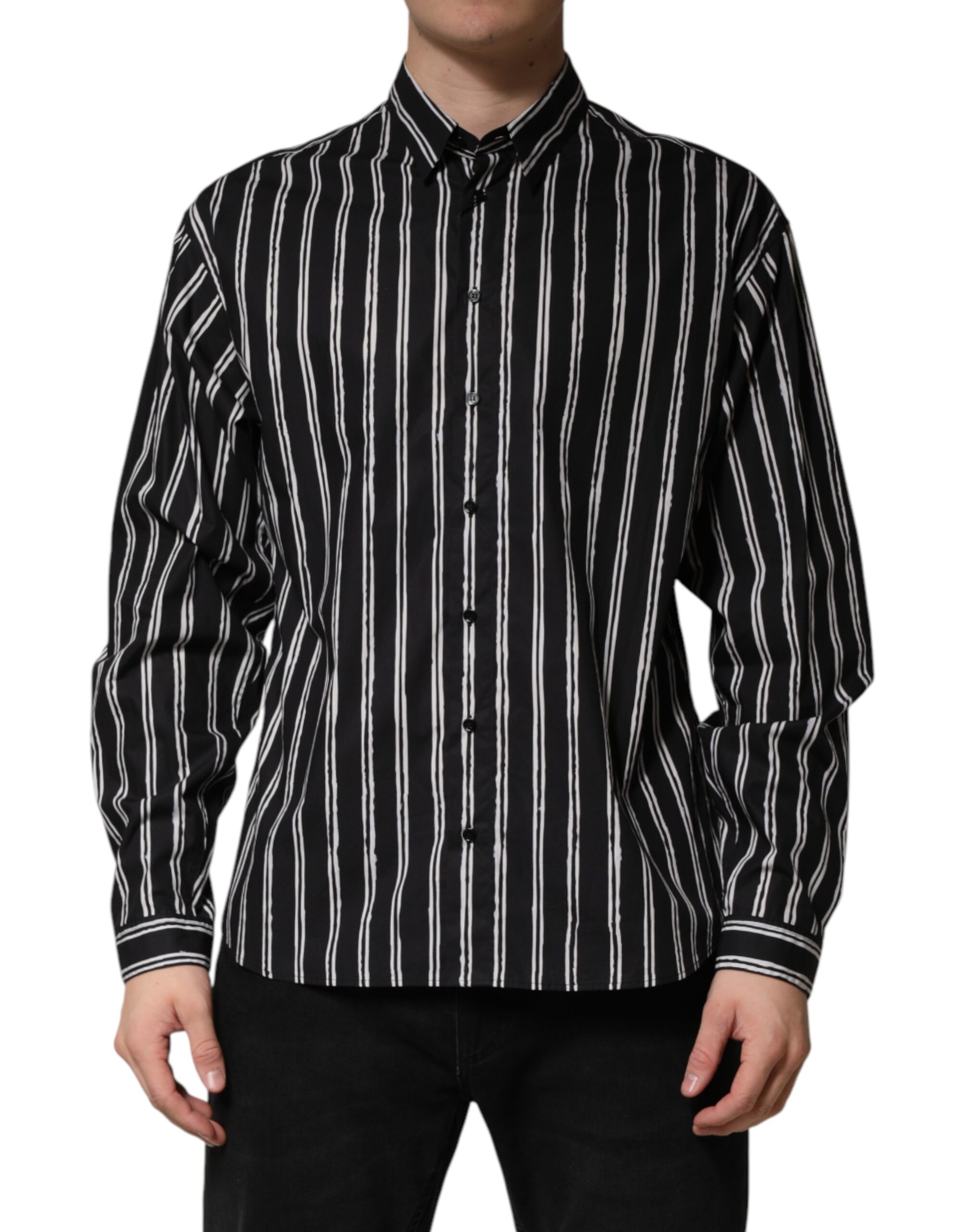 Dolce & Gabbana Black Stripes Cotton Men Formal Dress Shirt - Image 2