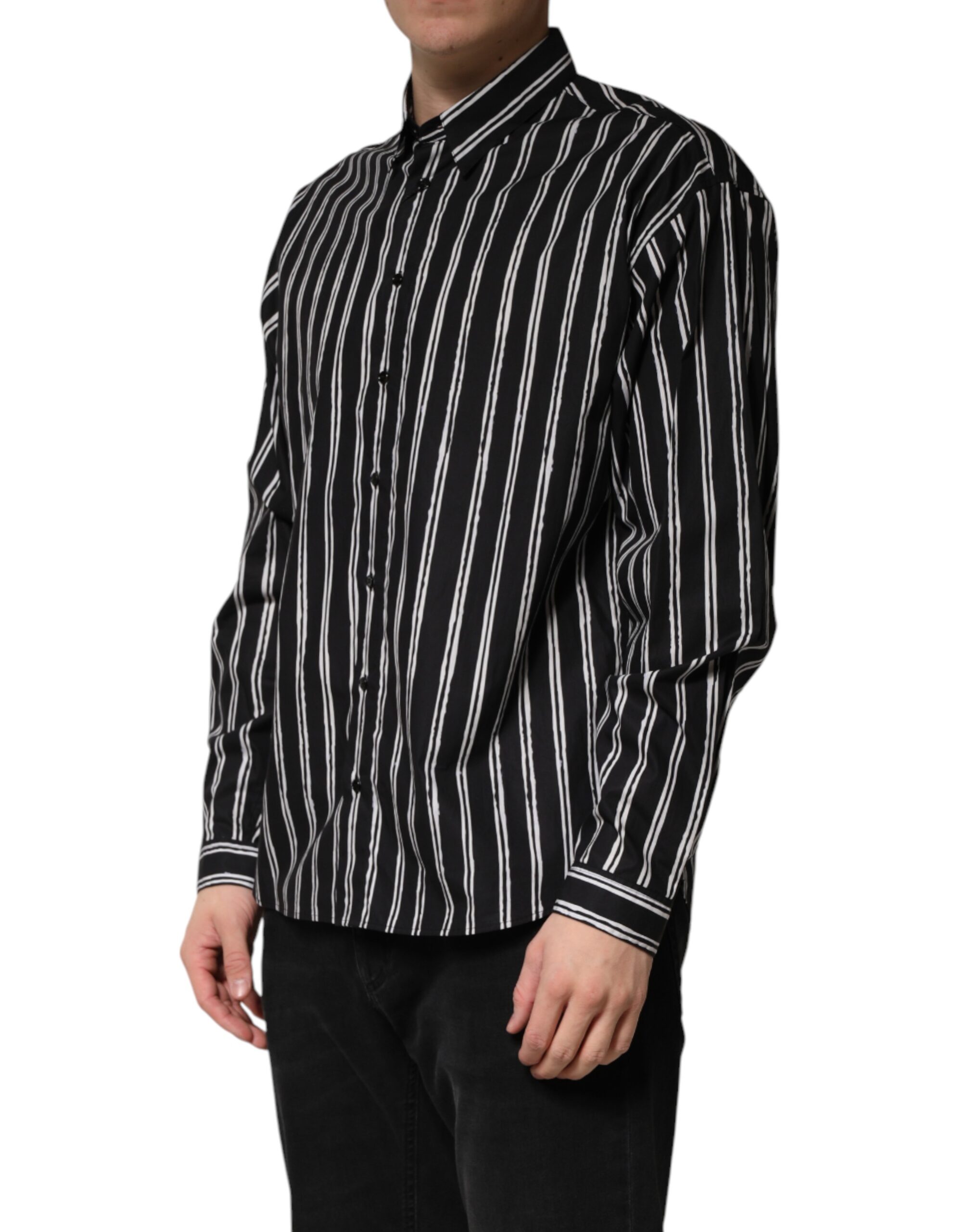 Dolce & Gabbana Black Stripes Cotton Men Formal Dress Shirt - Image 3