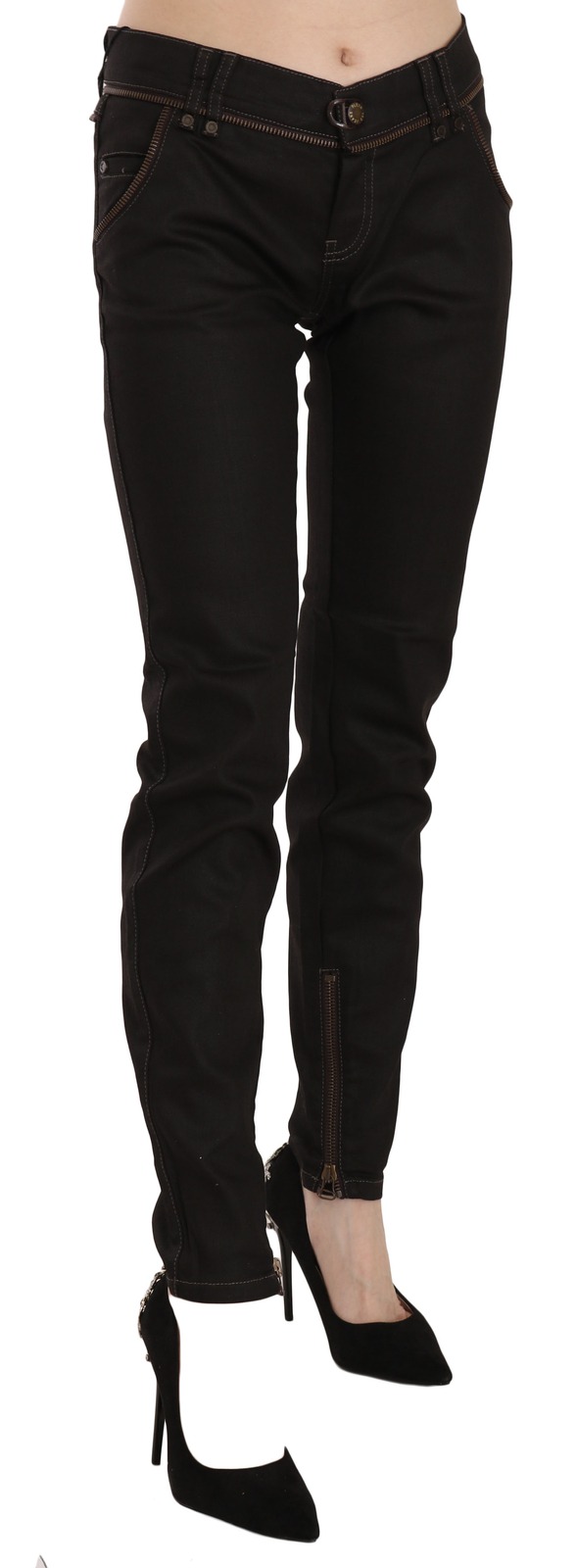 John Galliano Cotton Black Mid Waist Skinny Denim Jeans - Image 3