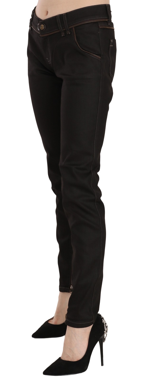 John Galliano Cotton Black Mid Waist Skinny Denim Jeans - Image 4