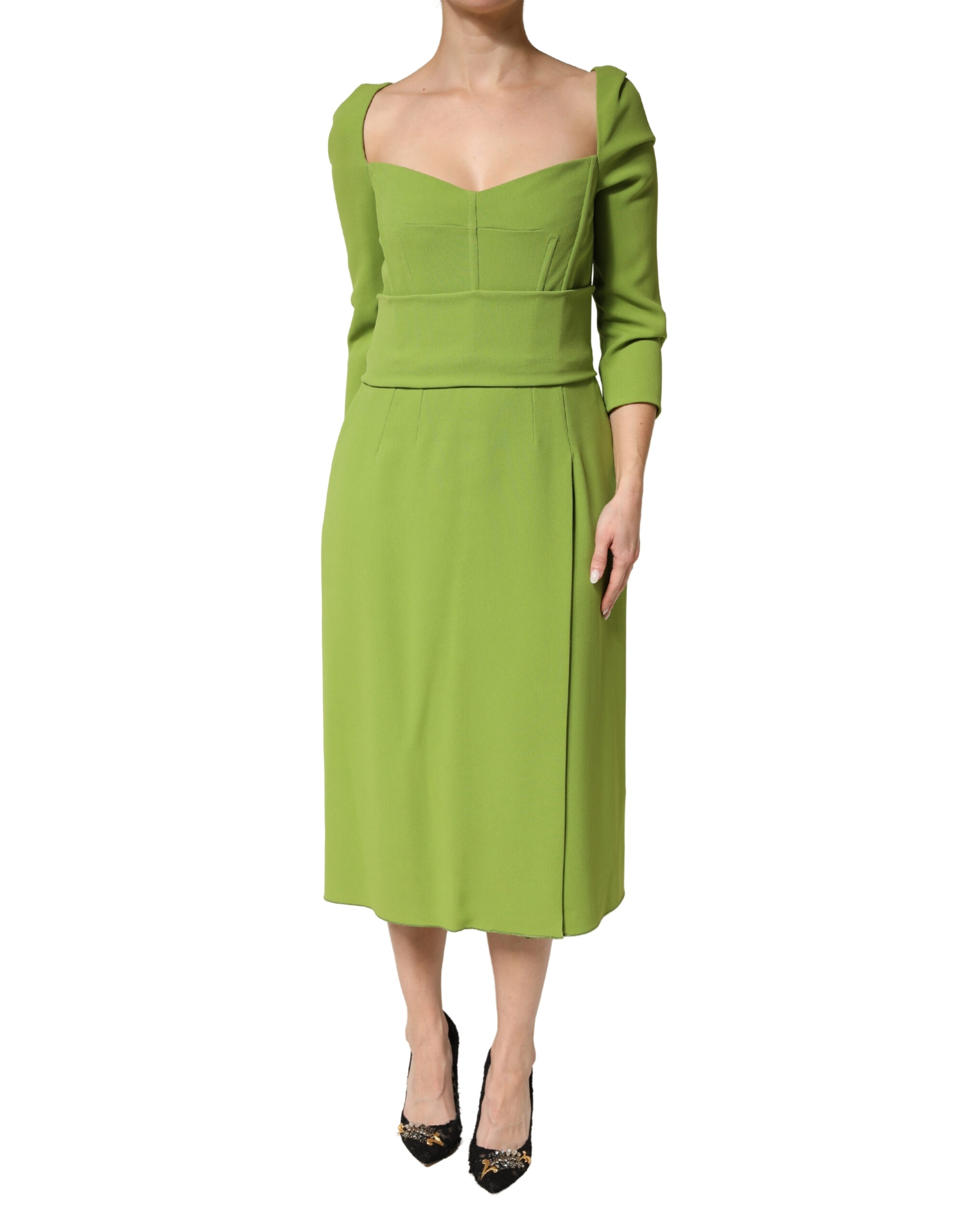 Dolce & Gabbana Green Silk Sweetheart Neckline Midi Dress - Image 2