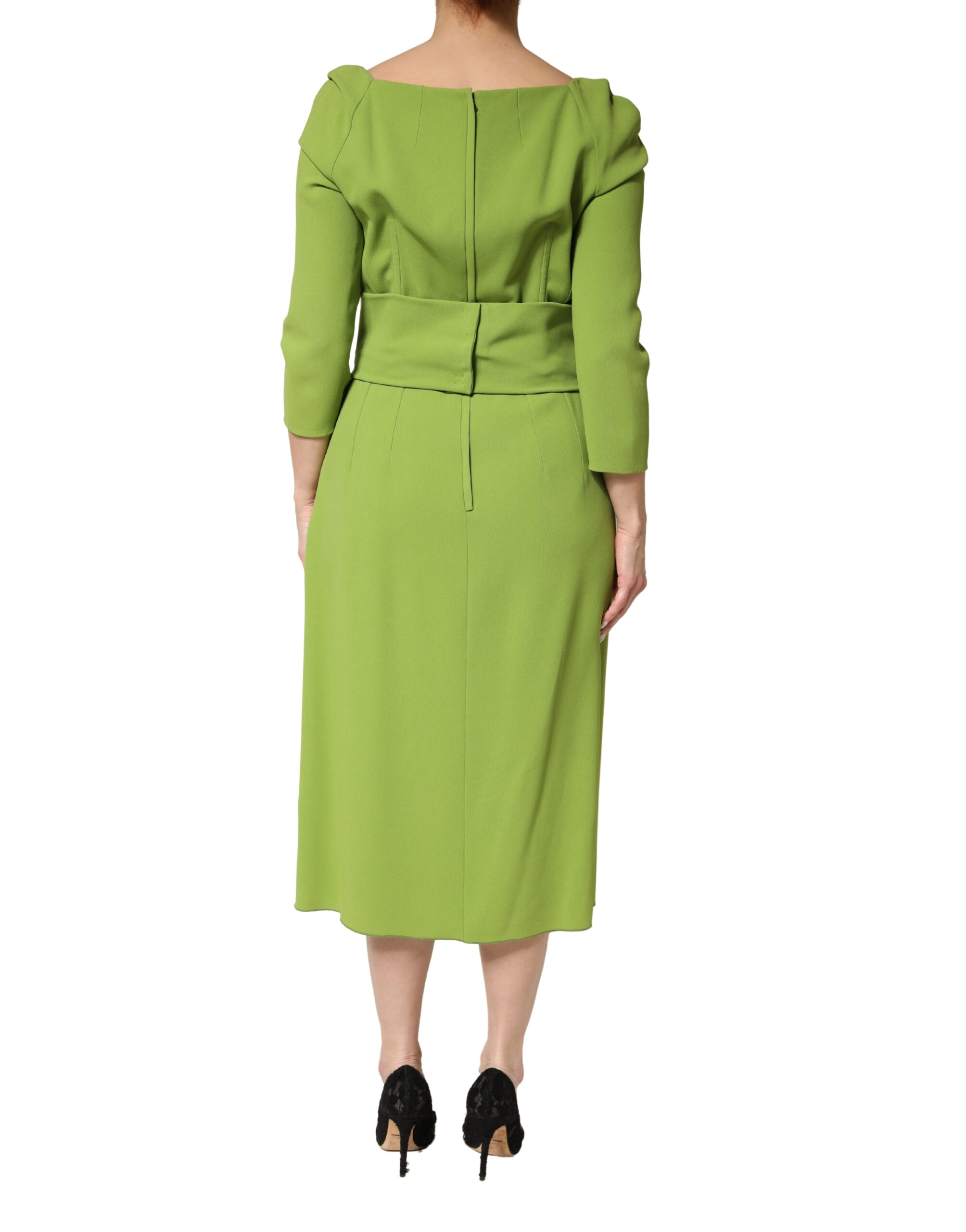 Dolce & Gabbana Green Silk Sweetheart Neckline Midi Dress - Image 4