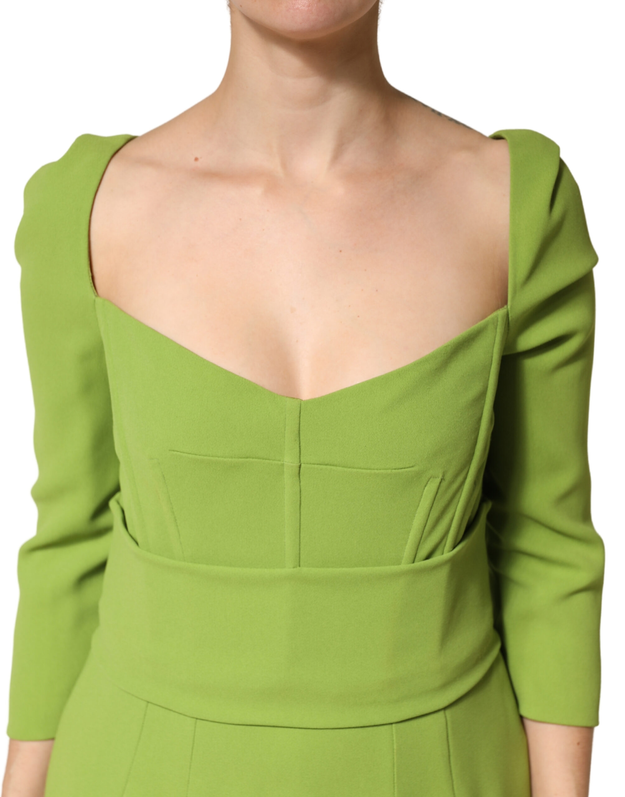 Dolce & Gabbana Green Silk Sweetheart Neckline Midi Dress - Image 5