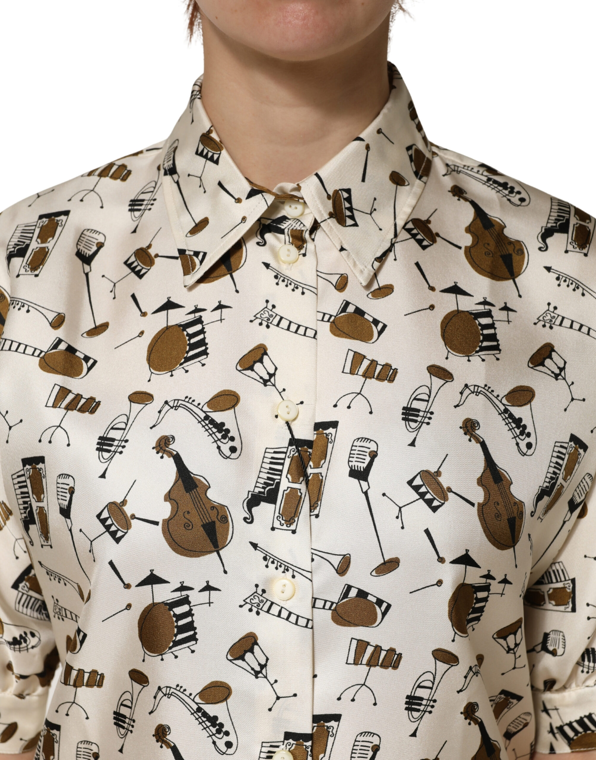 Dolce & Gabbana Beige Musical Instrument Print Short Sleeve Top - Image 5