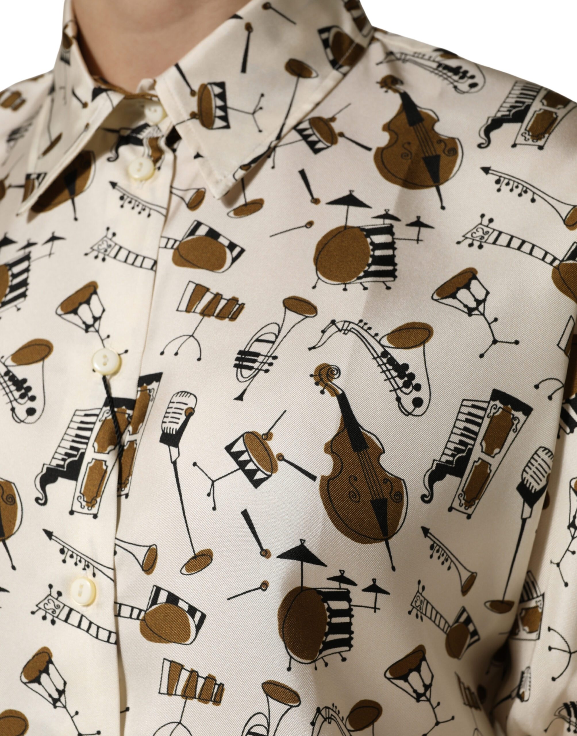 Dolce & Gabbana Beige Musical Instrument Print Short Sleeve Top - Image 6