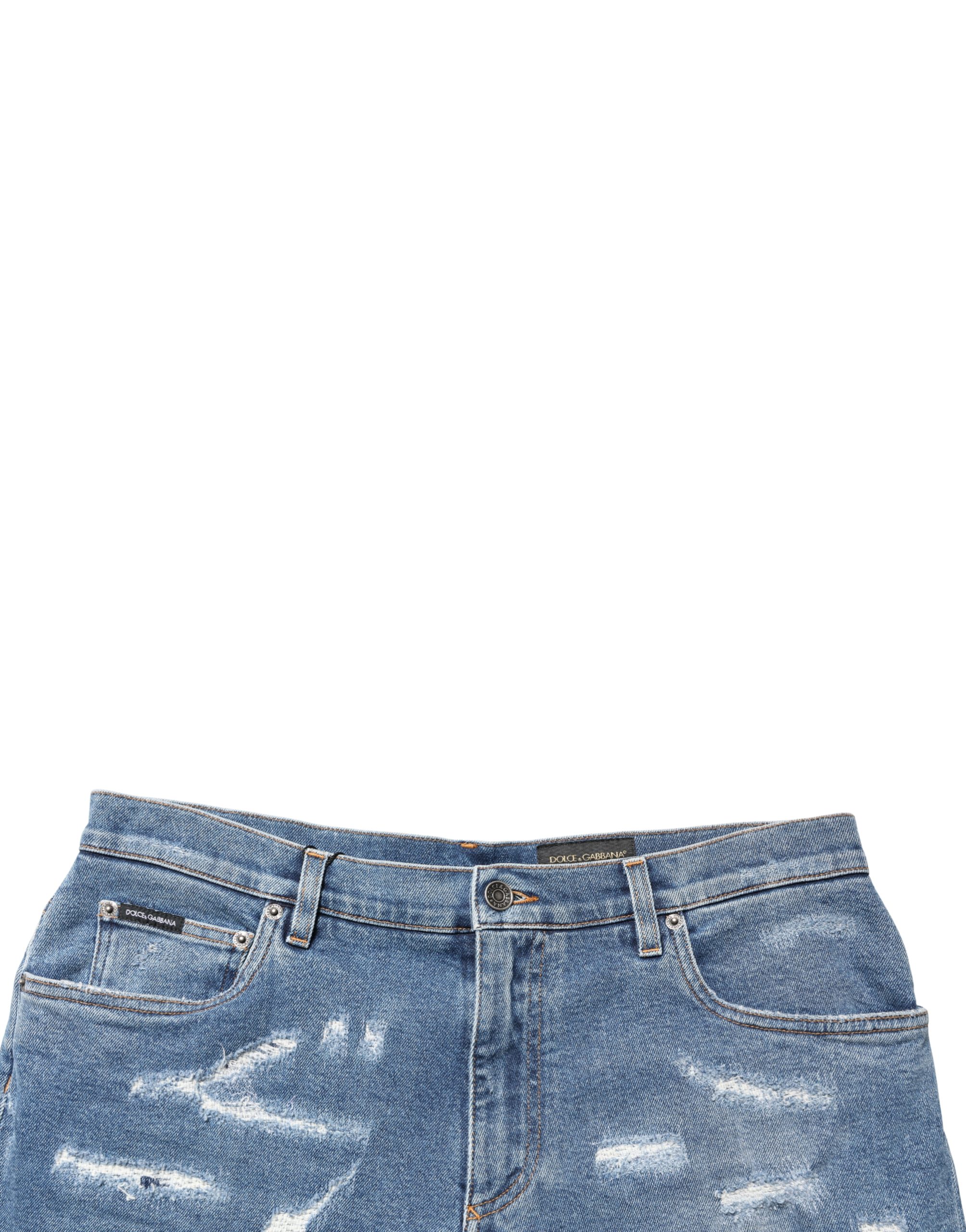Dolce & Gabbana Blue Cotton Distressed Denim Bermuda Shorts - Image 2