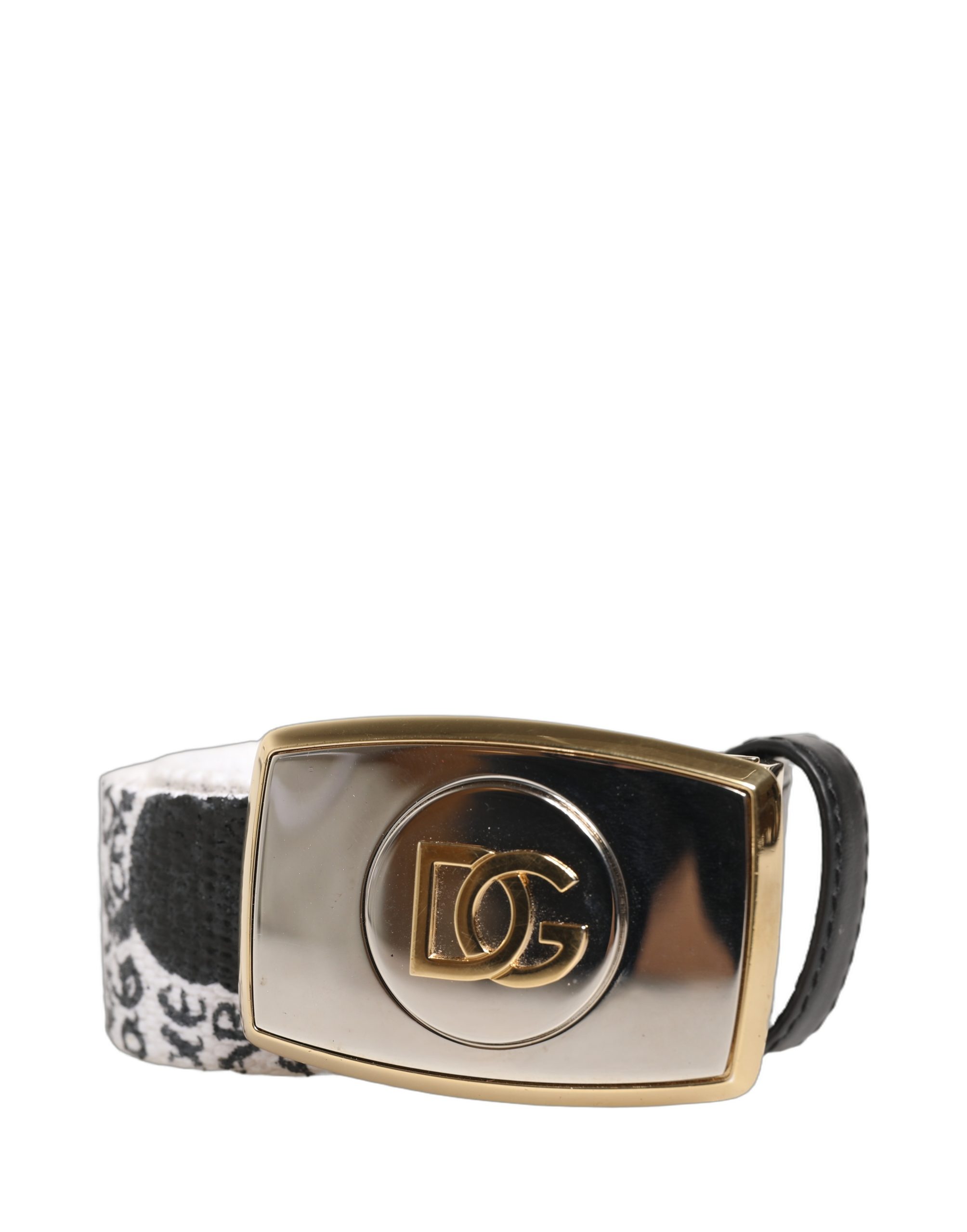 Dolce & Gabbana White Graffiti Print Gold Metal Buckle Belt - Image 2