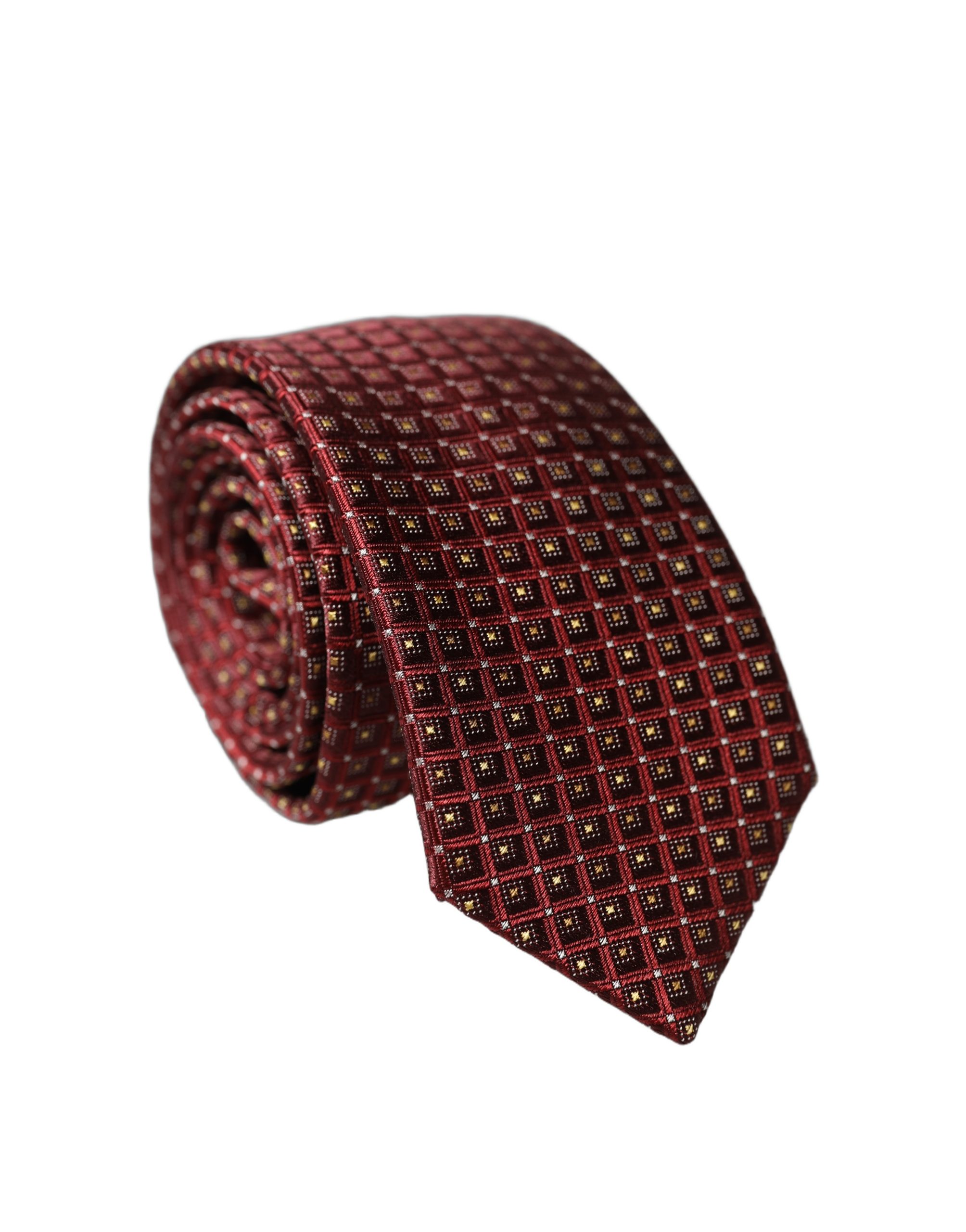Dolce & Gabbana Burgundy Geometric Silk Adjustable Men Tied Necktie Tie - Image 2