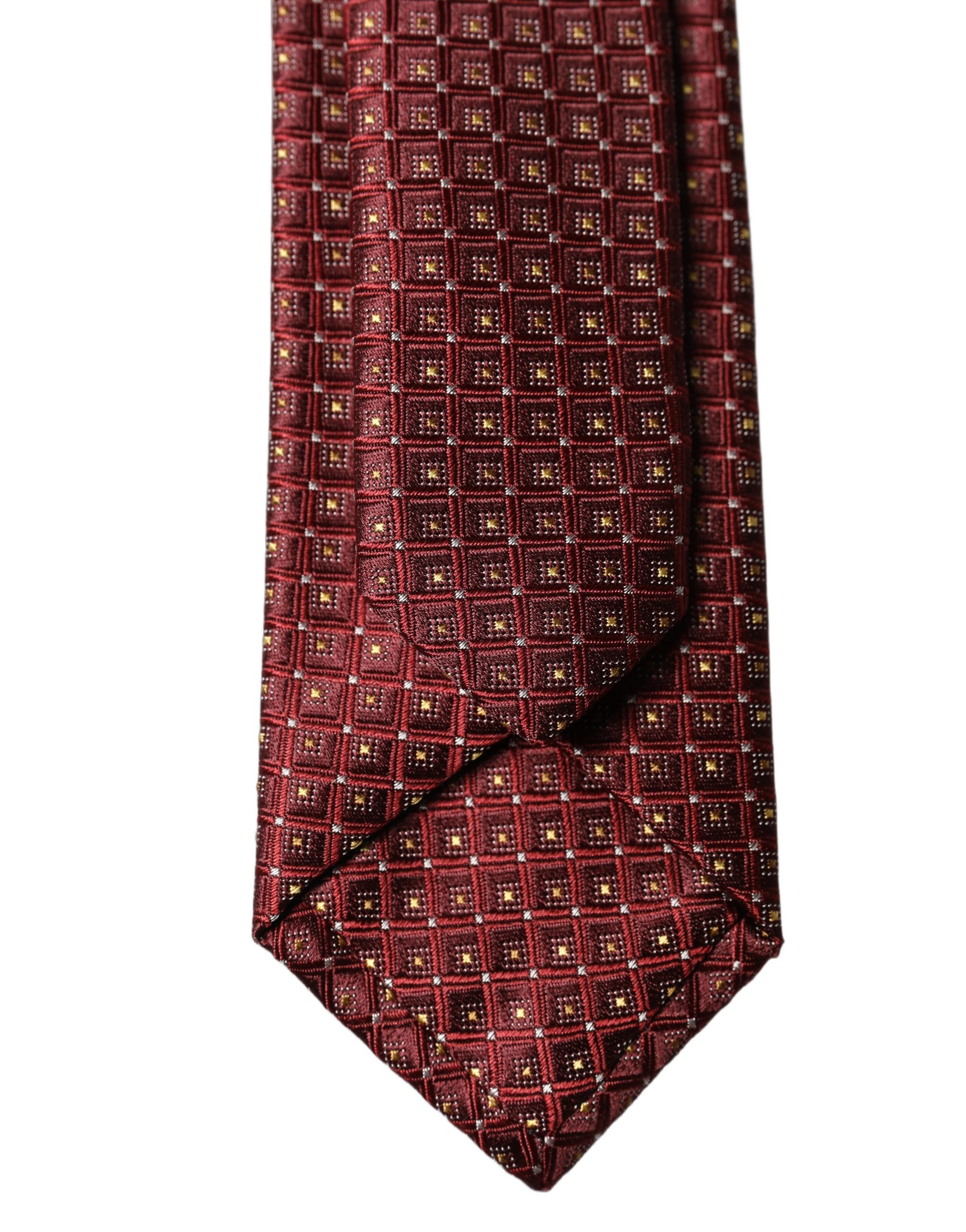 Dolce & Gabbana Burgundy Geometric Silk Adjustable Men Tied Necktie Tie - Image 4