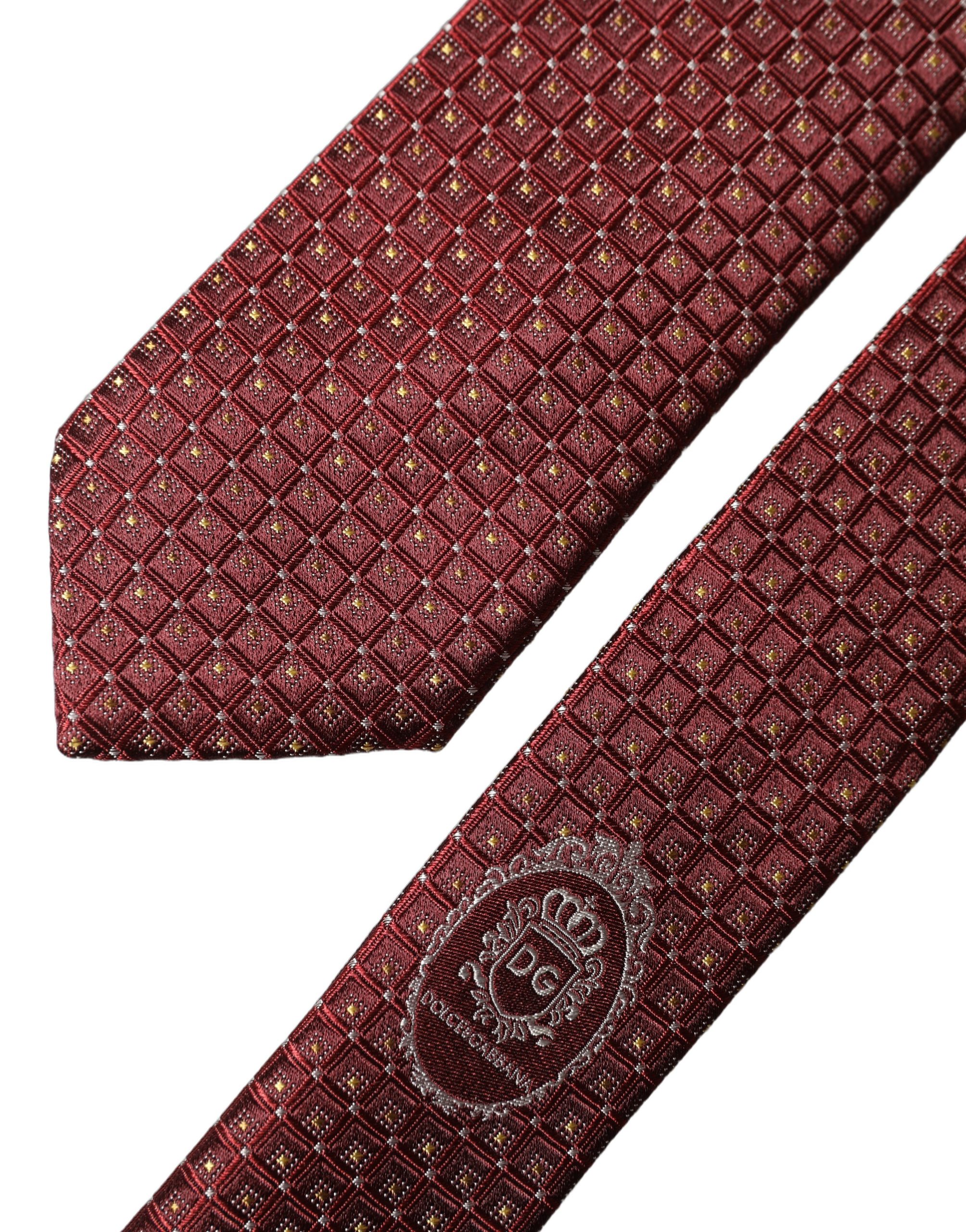 Dolce & Gabbana Burgundy Geometric Silk Adjustable Men Tied Necktie Tie - Image 5