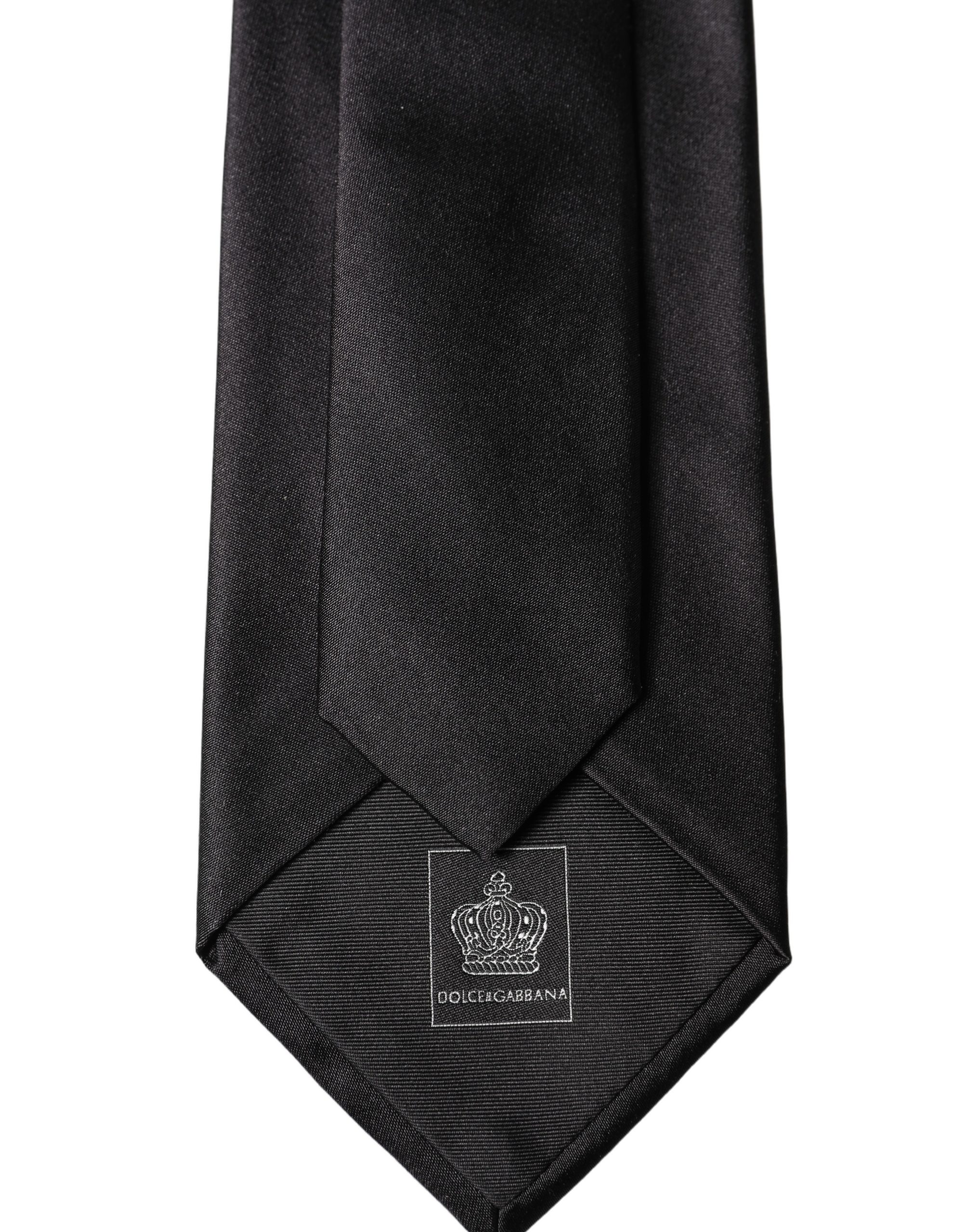 Dolce & Gabbana Black Satin 100% Silk Adjustable Women Tied Necktie Tie - Image 3