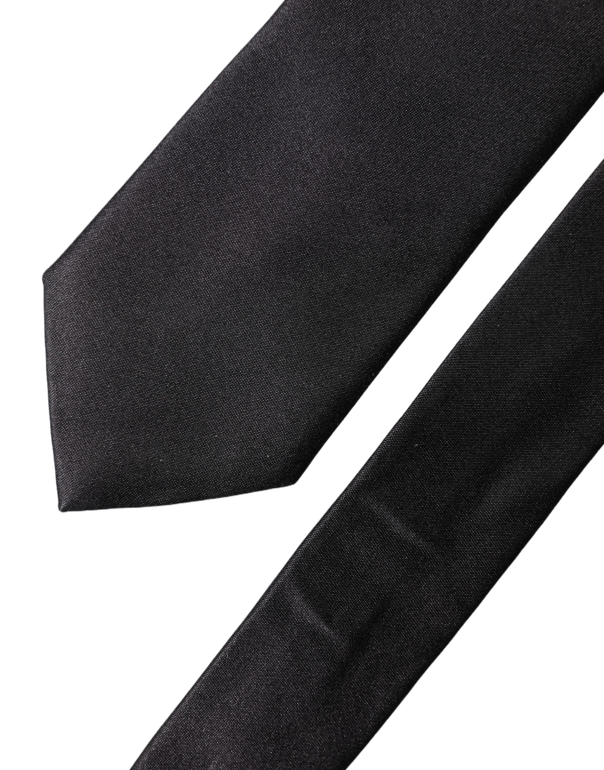 Dolce & Gabbana Black Solid Silk Satin Wide Adjustable Men Necktie Tie - Image 4