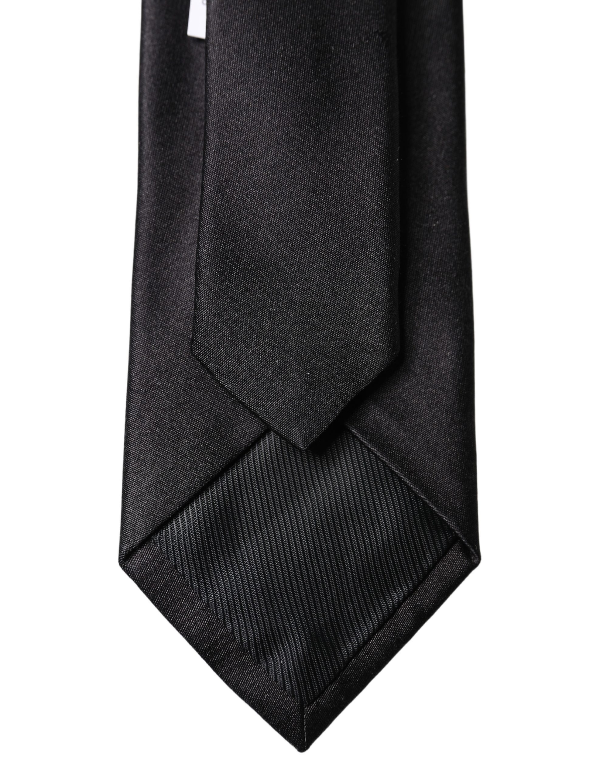 Dolce & Gabbana Black Solid Silk Satin Wide Adjustable Men Necktie Tie - Image 5